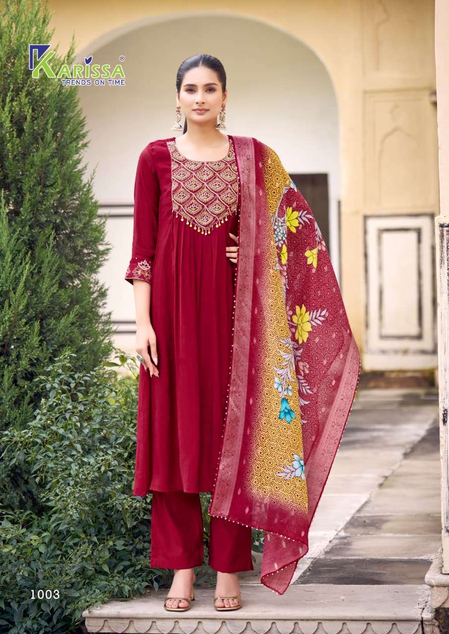 SIMARAN BY KARISSA IN PREMIUM HEAVY VISCOSE MALL CHANDERI WITH THREAD WORK 