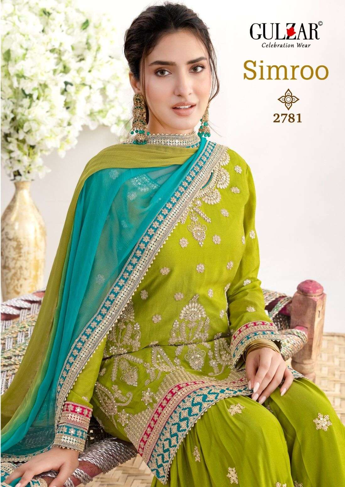 SIMROO BY GULZAR IN HEAVY CHINON FABRICS WITH FESTIVE EMBROIDERY WORK 