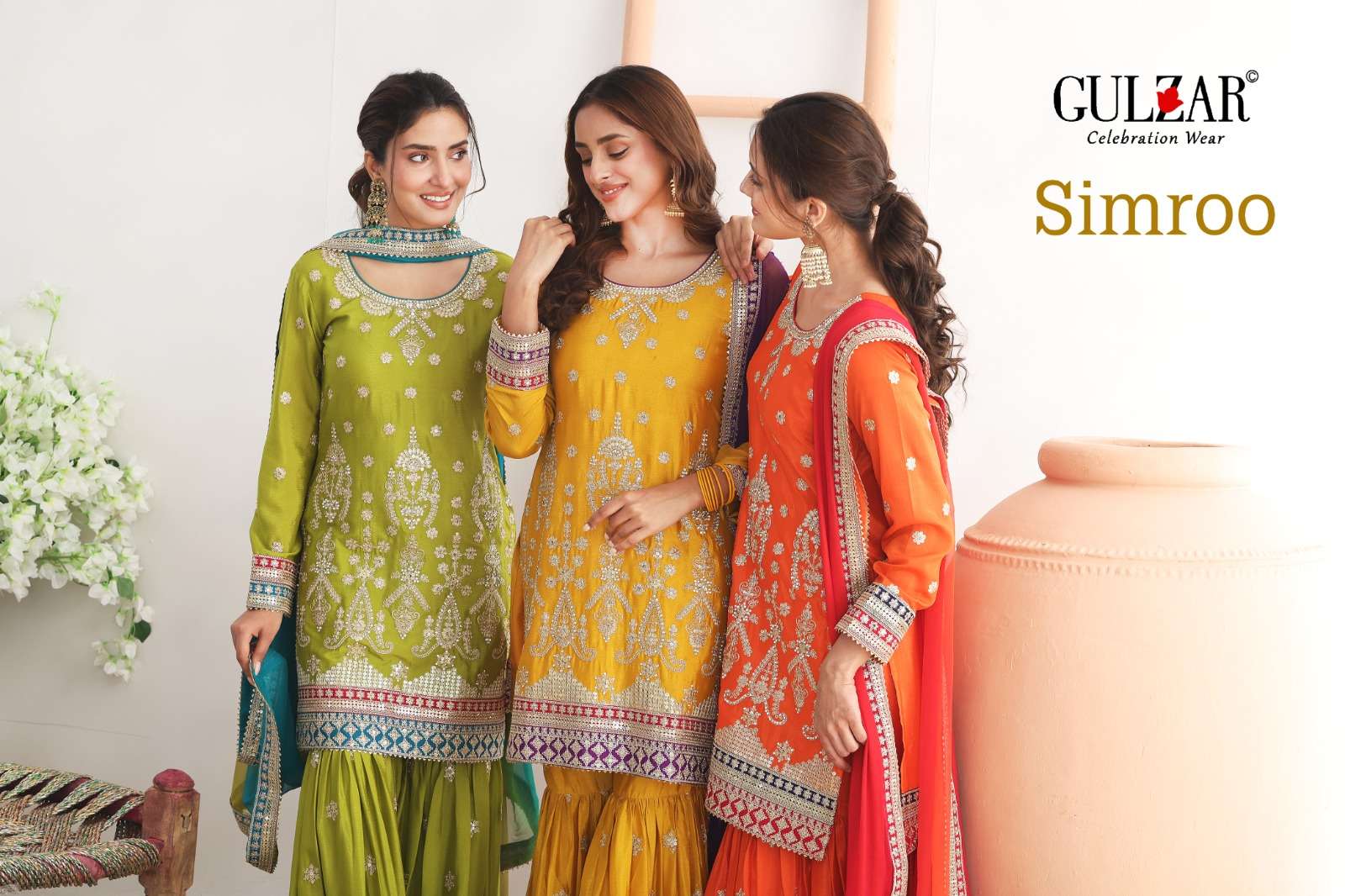 SIMROO BY GULZAR IN HEAVY CHINON FABRICS WITH FESTIVE EMBROIDERY WORK 