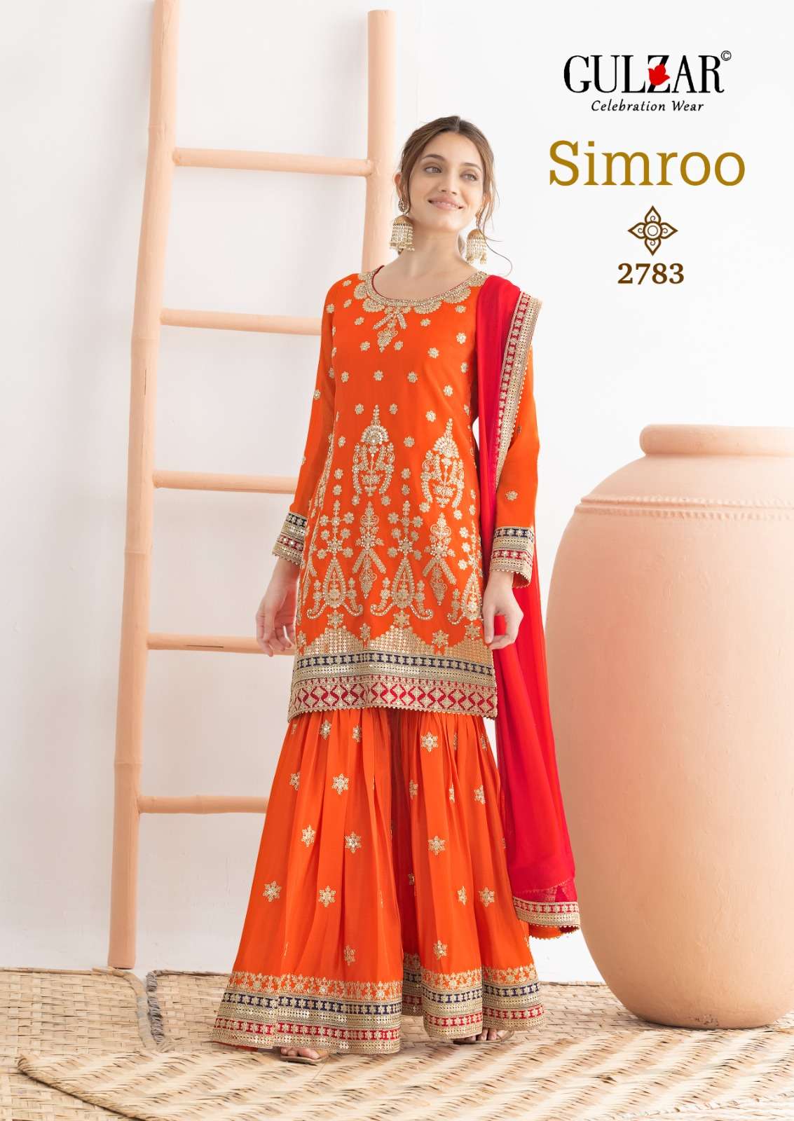 SIMROO BY GULZAR IN HEAVY CHINON FABRICS WITH FESTIVE EMBROIDERY WORK 