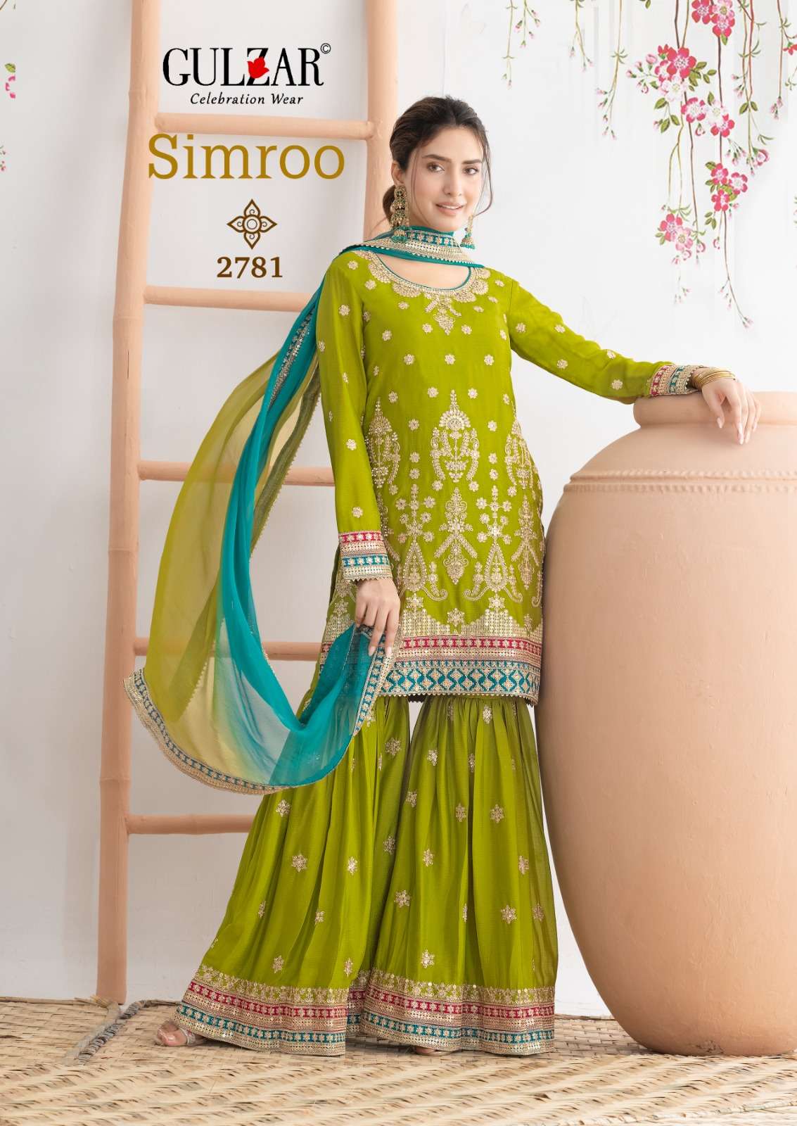 SIMROO BY GULZAR IN HEAVY CHINON FABRICS WITH FESTIVE EMBROIDERY WORK 