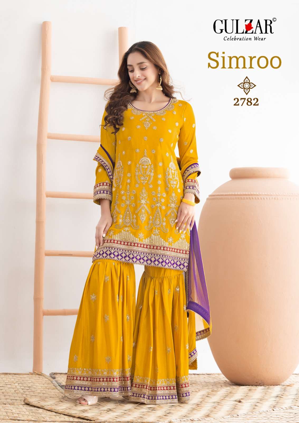SIMROO BY GULZAR IN HEAVY CHINON FABRICS WITH FESTIVE EMBROIDERY WORK 