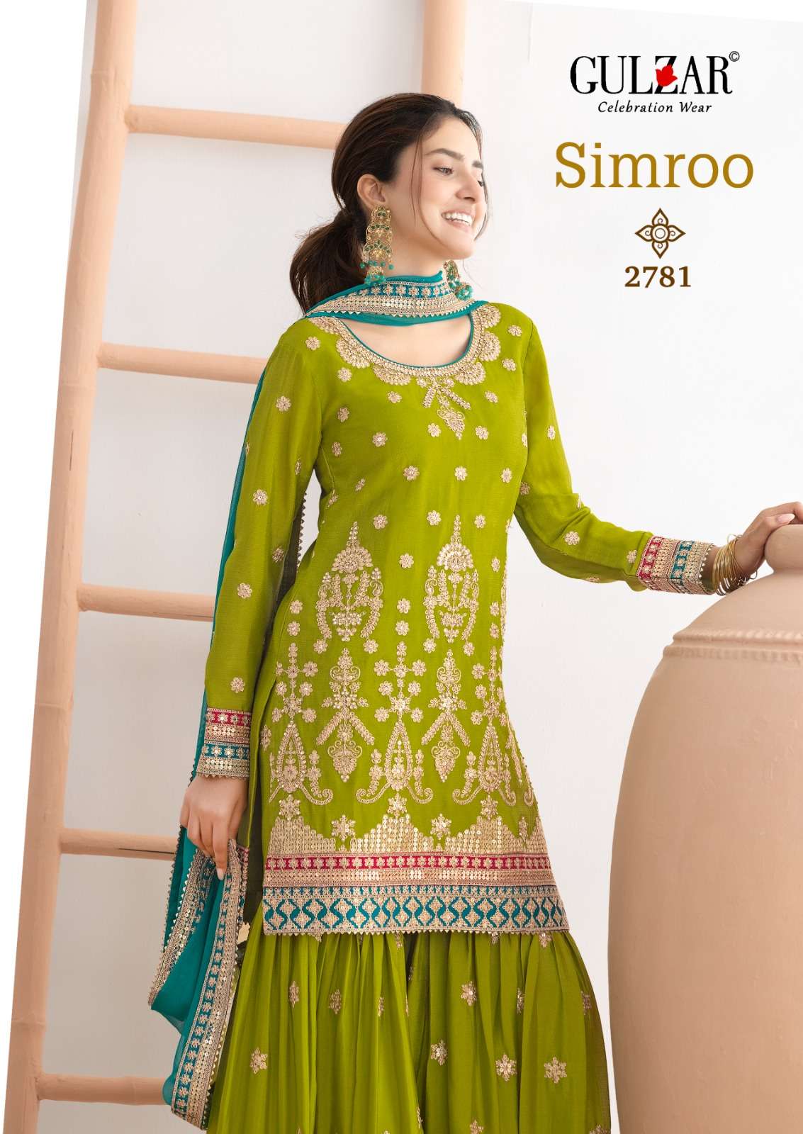 SIMROO BY GULZAR IN HEAVY CHINON FABRICS WITH FESTIVE EMBROIDERY WORK 