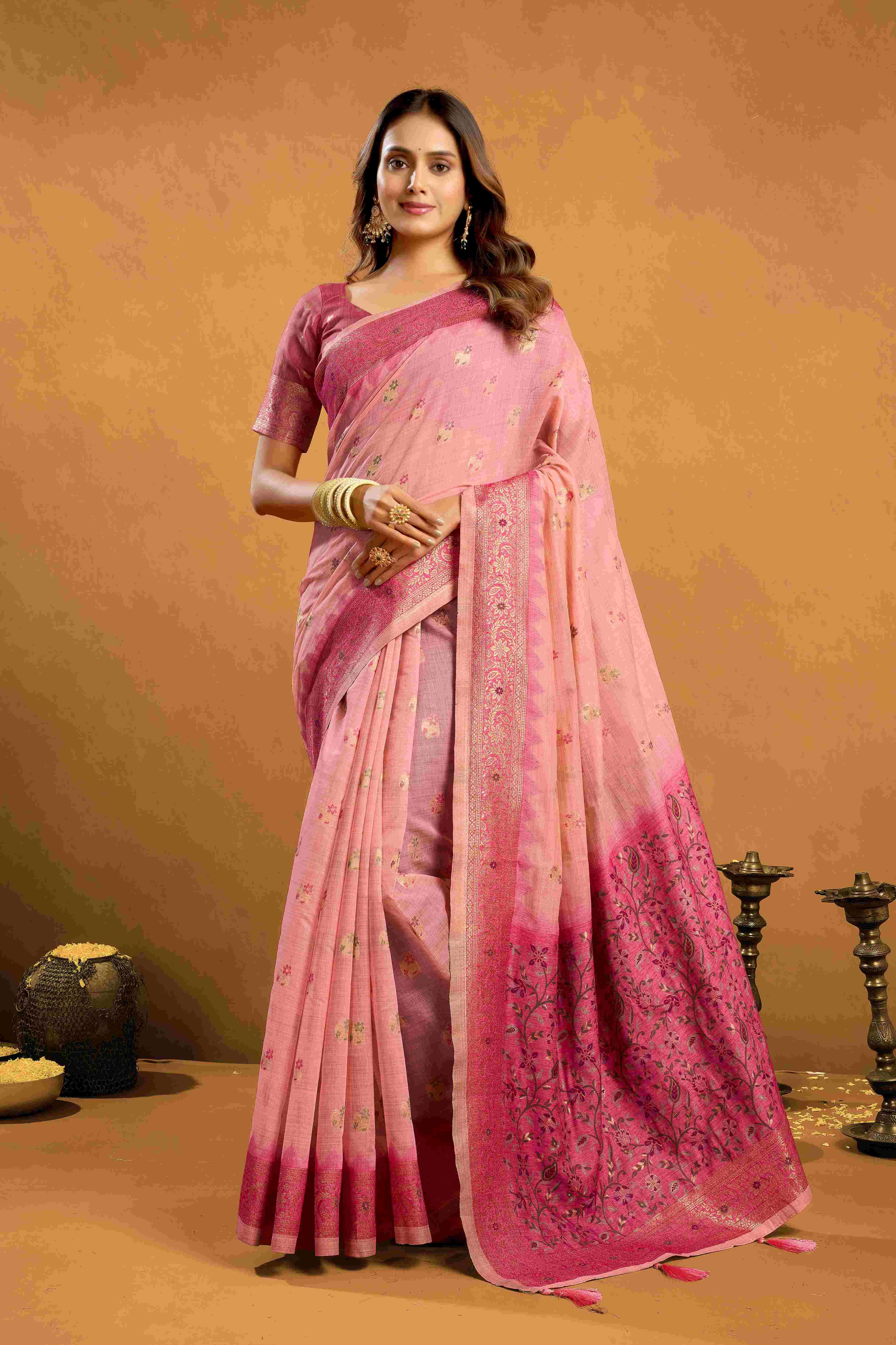SINDOOR BY TEXOFAB IN PURE COTTON WITH ZHALLAR 6.30 MTR WITH BLOUSE 