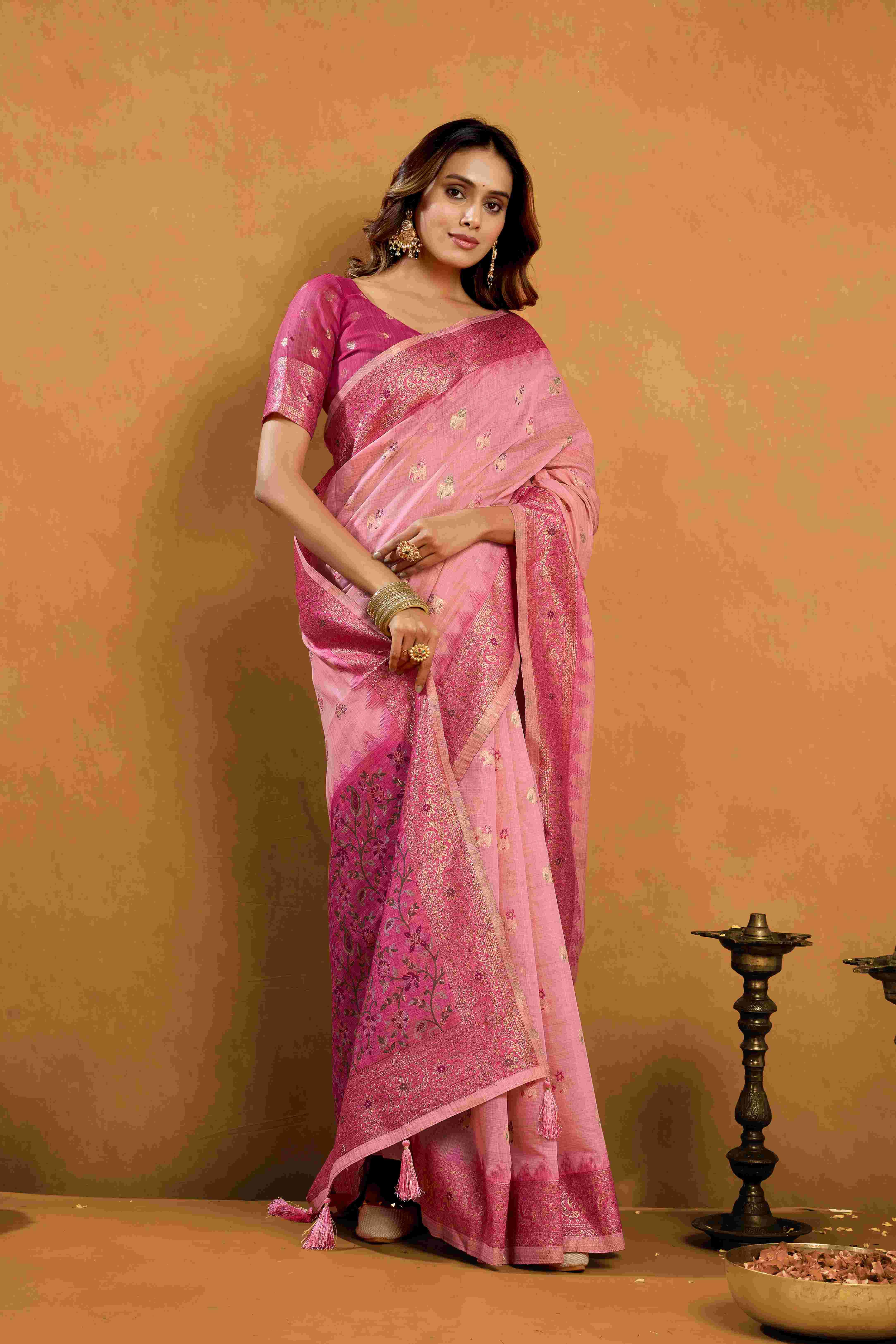 SINDOOR BY TEXOFAB IN PURE COTTON WITH ZHALLAR 6.30 MTR WITH BLOUSE 