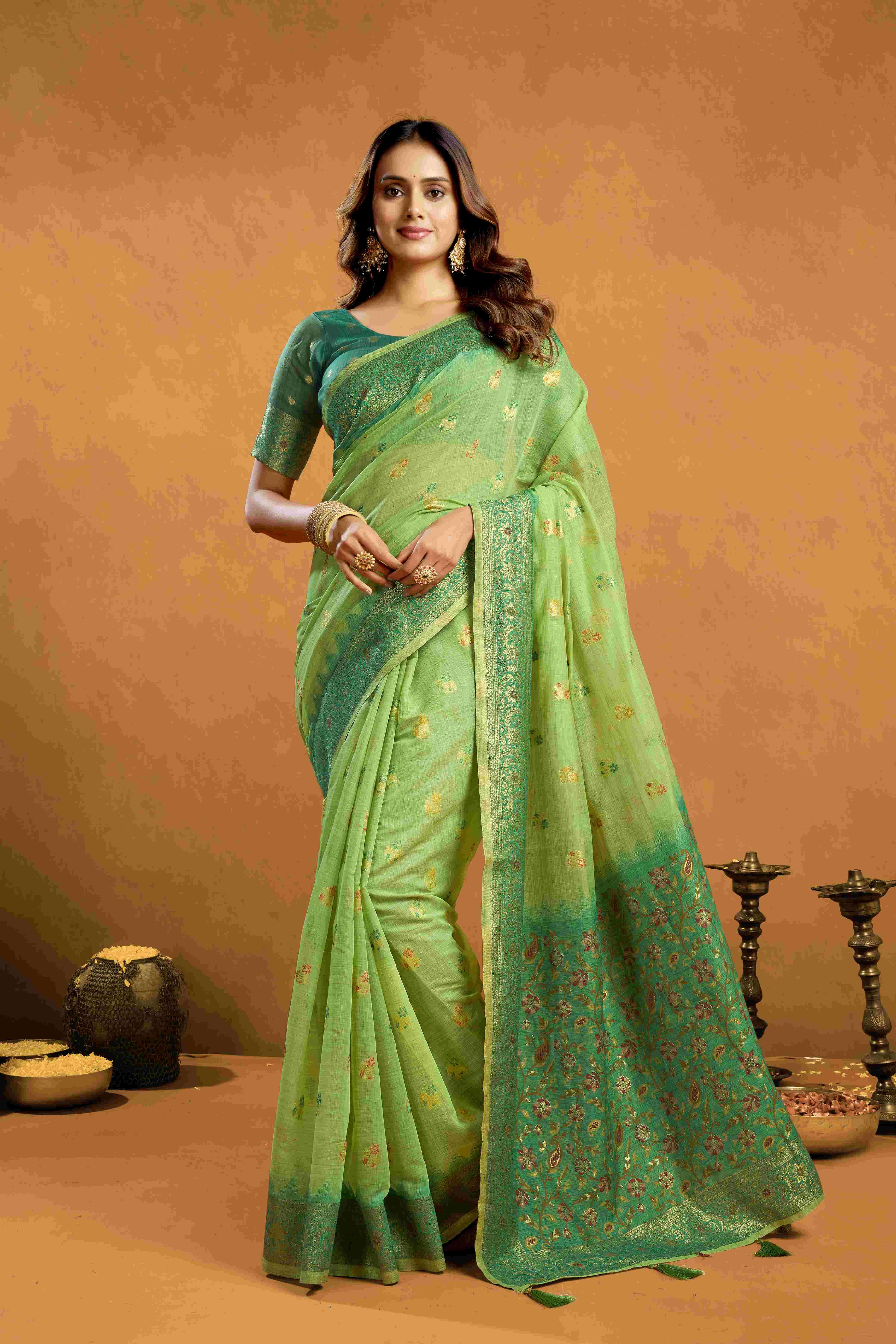 SINDOOR BY TEXOFAB IN PURE COTTON WITH ZHALLAR 6.30 MTR WITH BLOUSE 