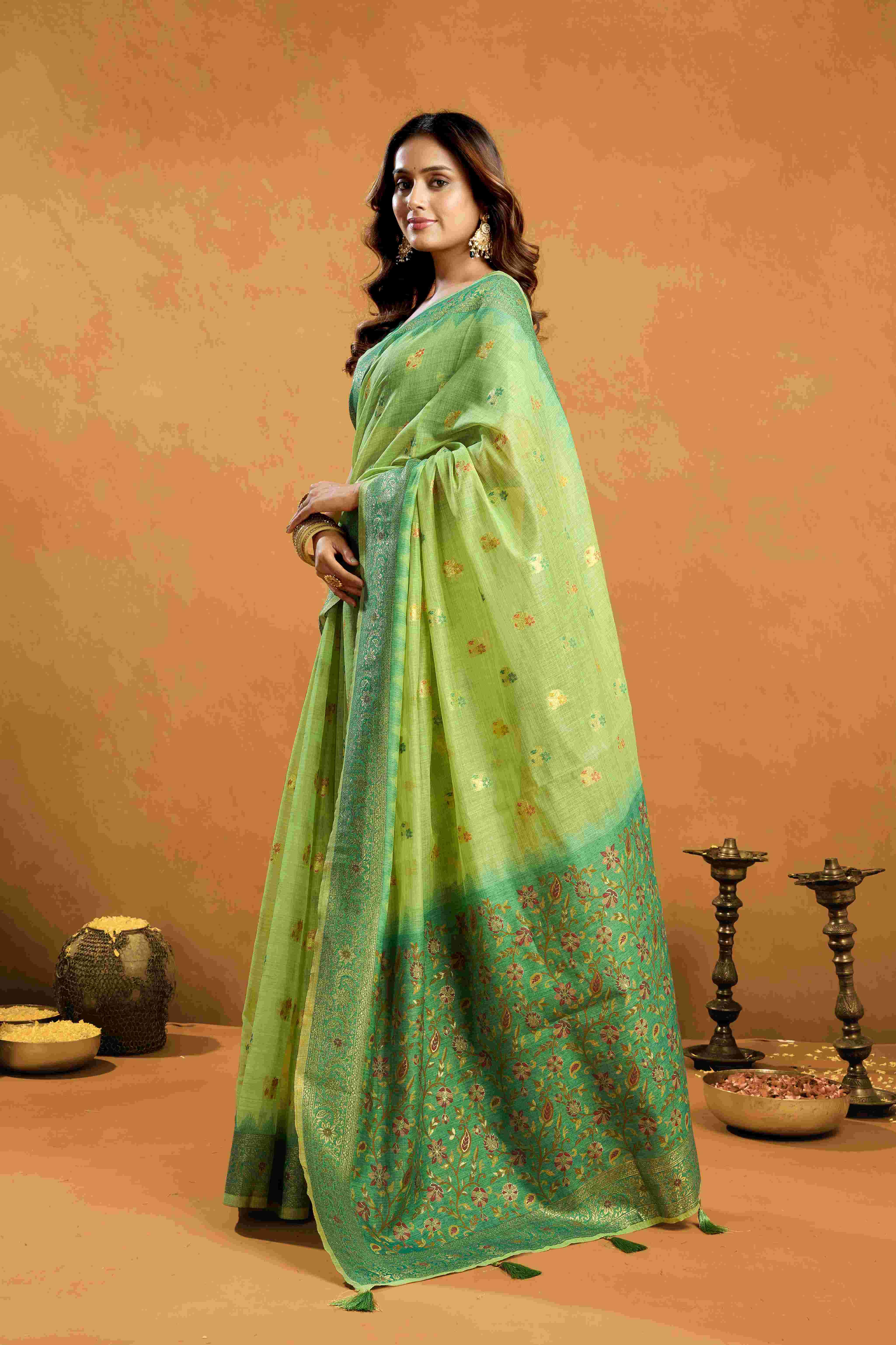 SINDOOR BY TEXOFAB IN PURE COTTON WITH ZHALLAR 6.30 MTR WITH BLOUSE 