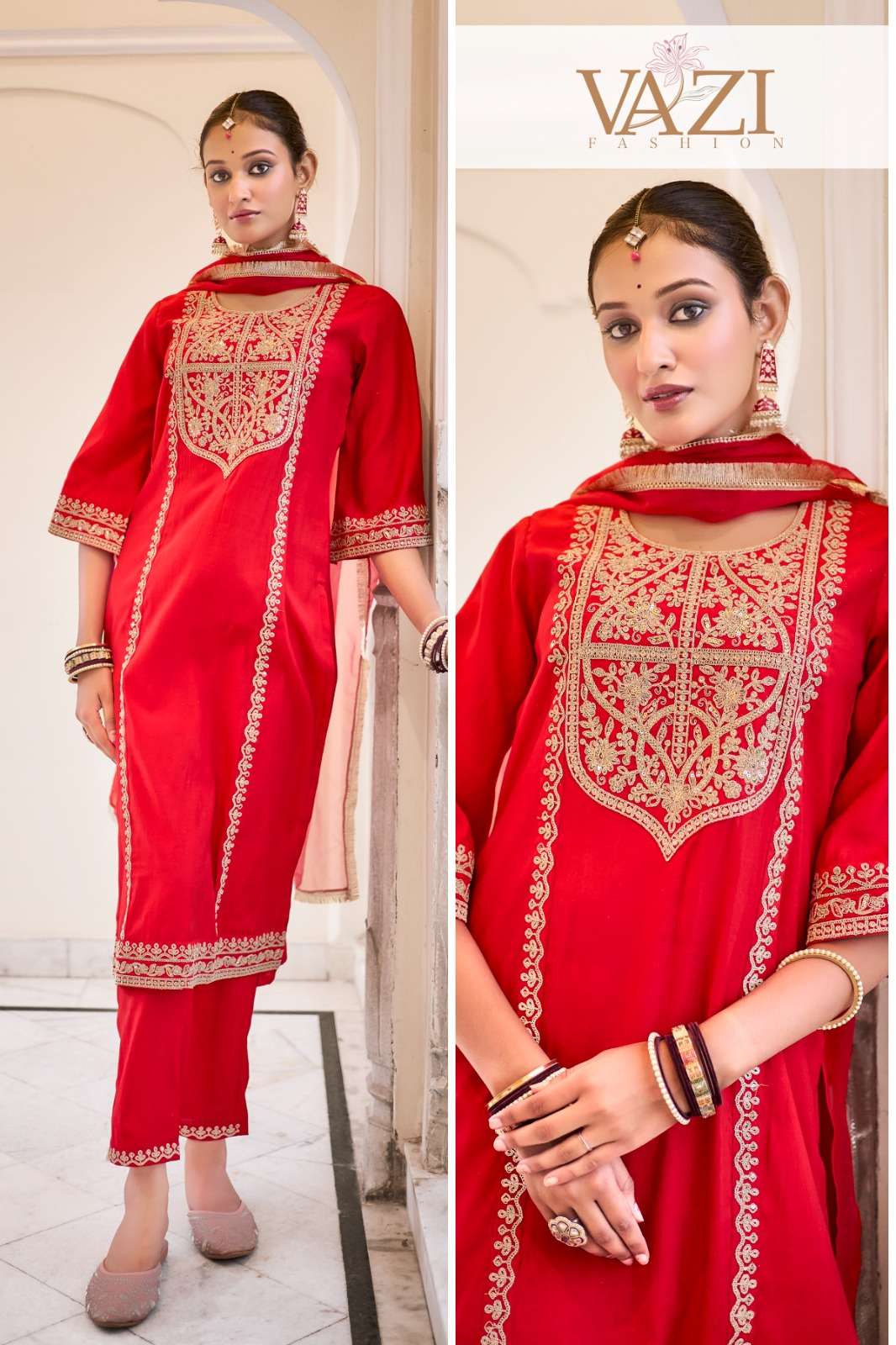 SINDOOR BY VAZI FASHION IN PURE ROMAN SILK WITH EMBROIDERY CODING WORK 