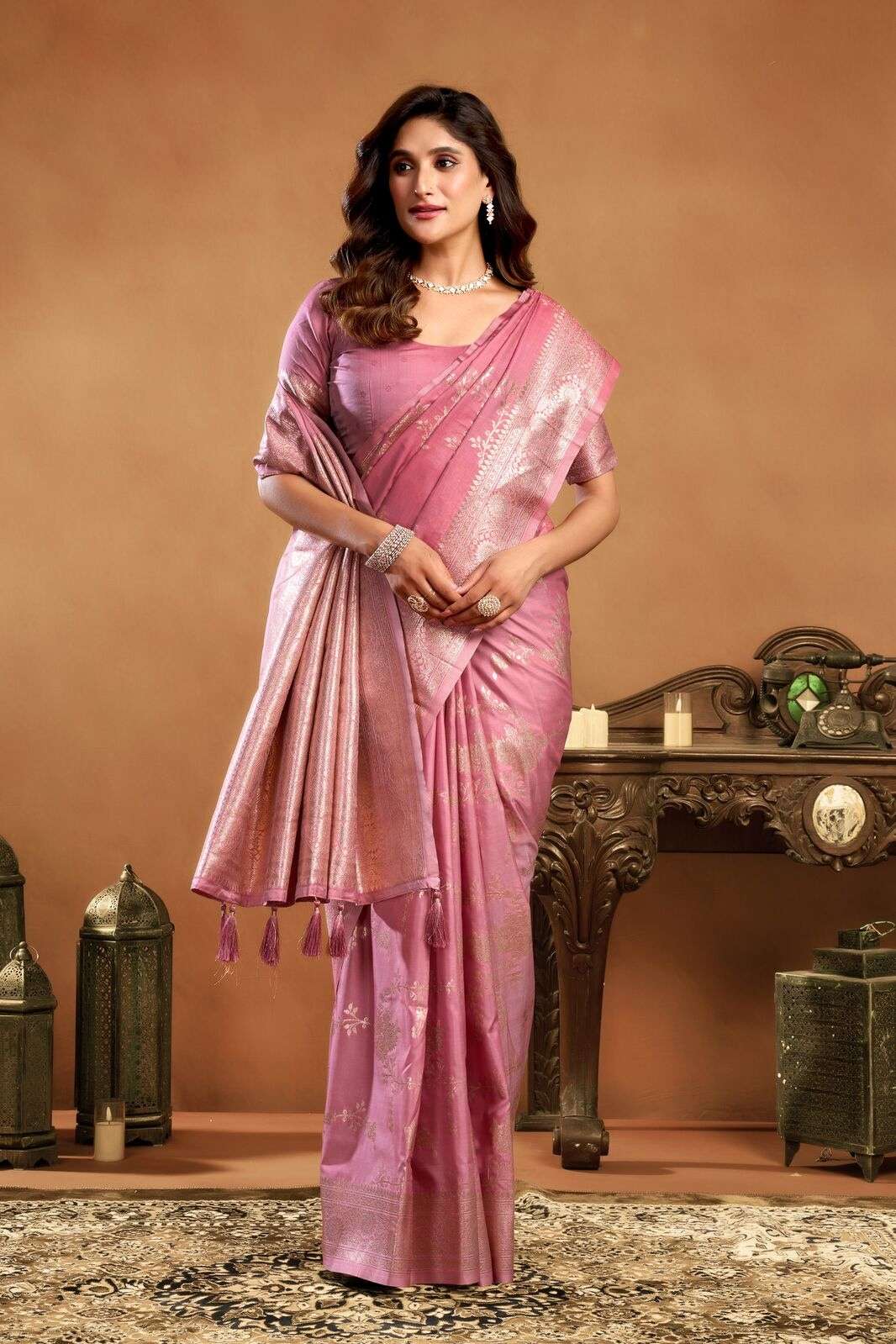 SRIVALLI BY TEXOFAB IN PURE SILK WITH ZHALLAR 6.30 MTR WITH BLOUSE 
