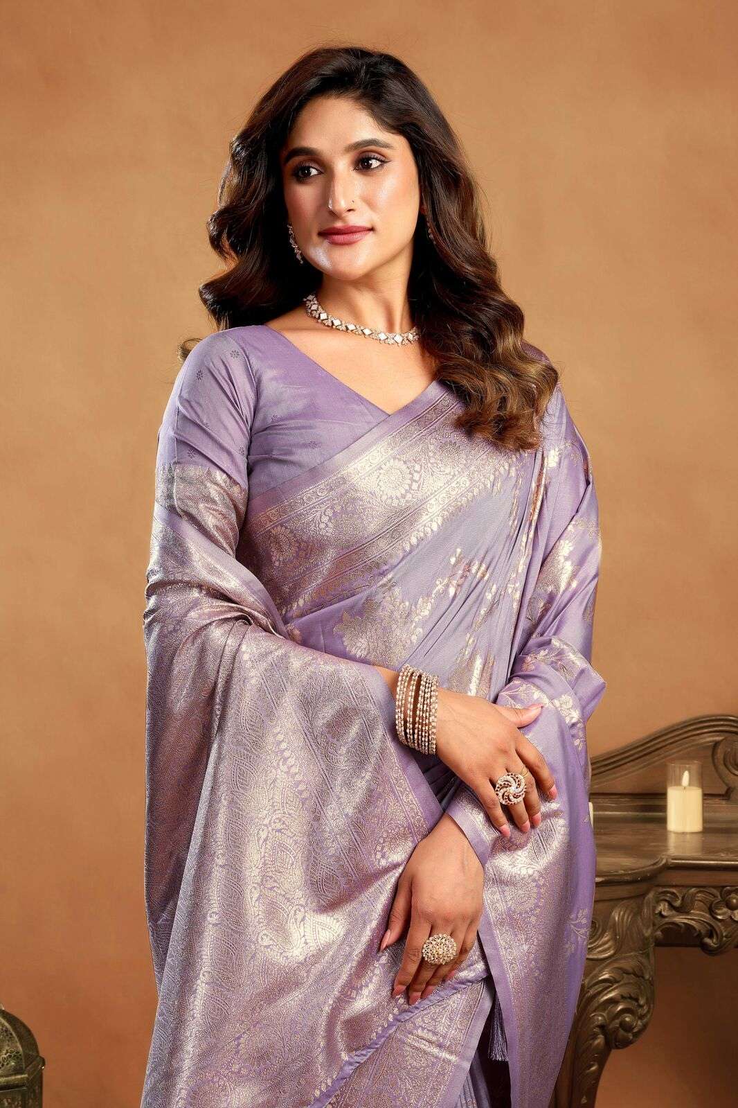 SRIVALLI BY TEXOFAB IN PURE SILK WITH ZHALLAR 6.30 MTR WITH BLOUSE 