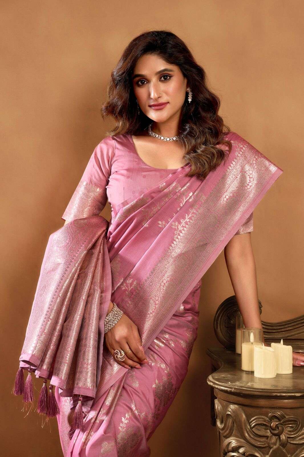 SRIVALLI BY TEXOFAB IN PURE SILK WITH ZHALLAR 6.30 MTR WITH BLOUSE 