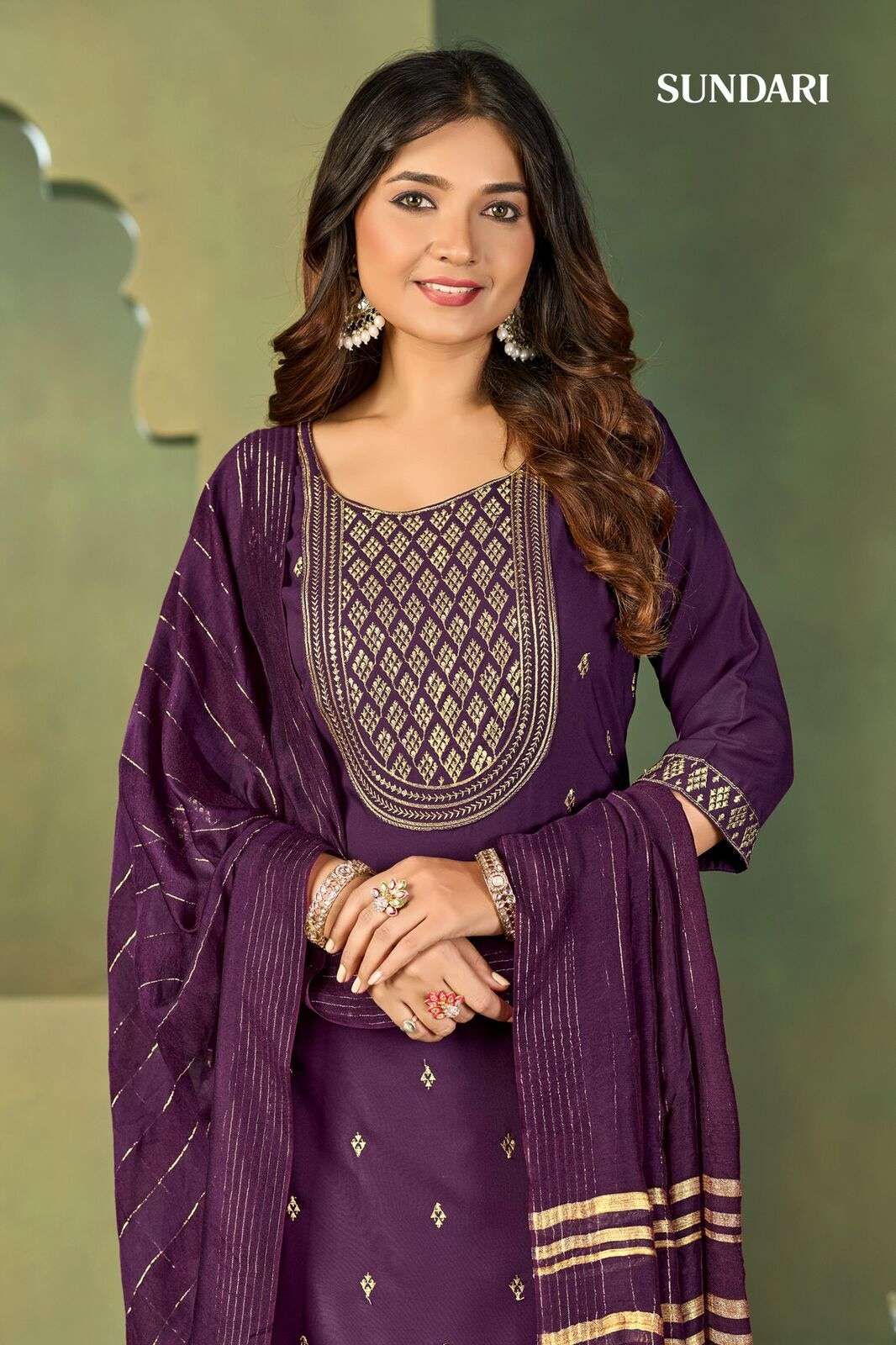 SUNDARI BY MUKESH IN MALAI CRAPE WITH HEAVY EMBROIDERY KURTI PANT DUPATTA 