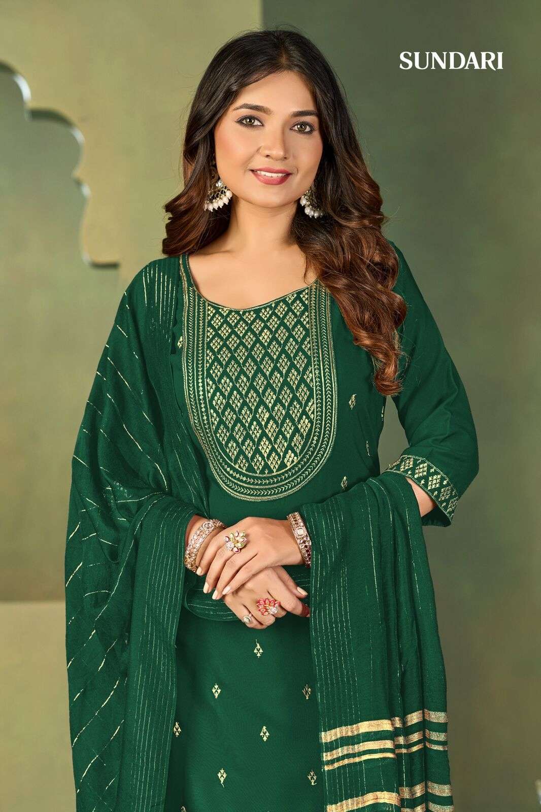 SUNDARI BY MUKESH IN MALAI CRAPE WITH HEAVY EMBROIDERY KURTI PANT DUPATTA 