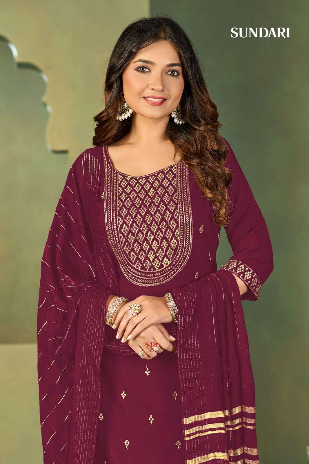 SUNDARI BY MUKESH IN MALAI CRAPE WITH HEAVY EMBROIDERY KURTI PANT DUPATTA 