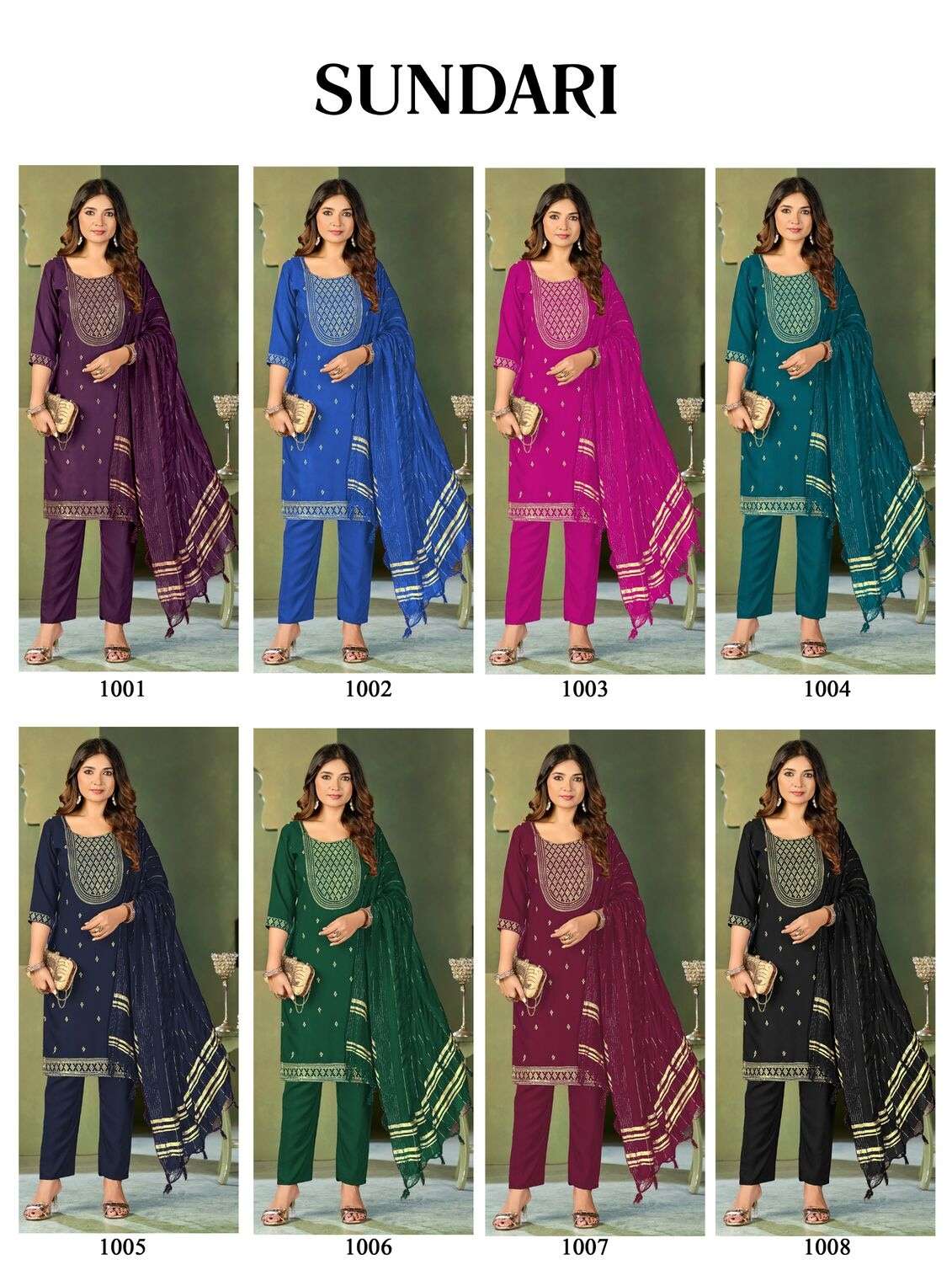 SUNDARI BY MUKESH IN MALAI CRAPE WITH HEAVY EMBROIDERY KURTI PANT DUPATTA 