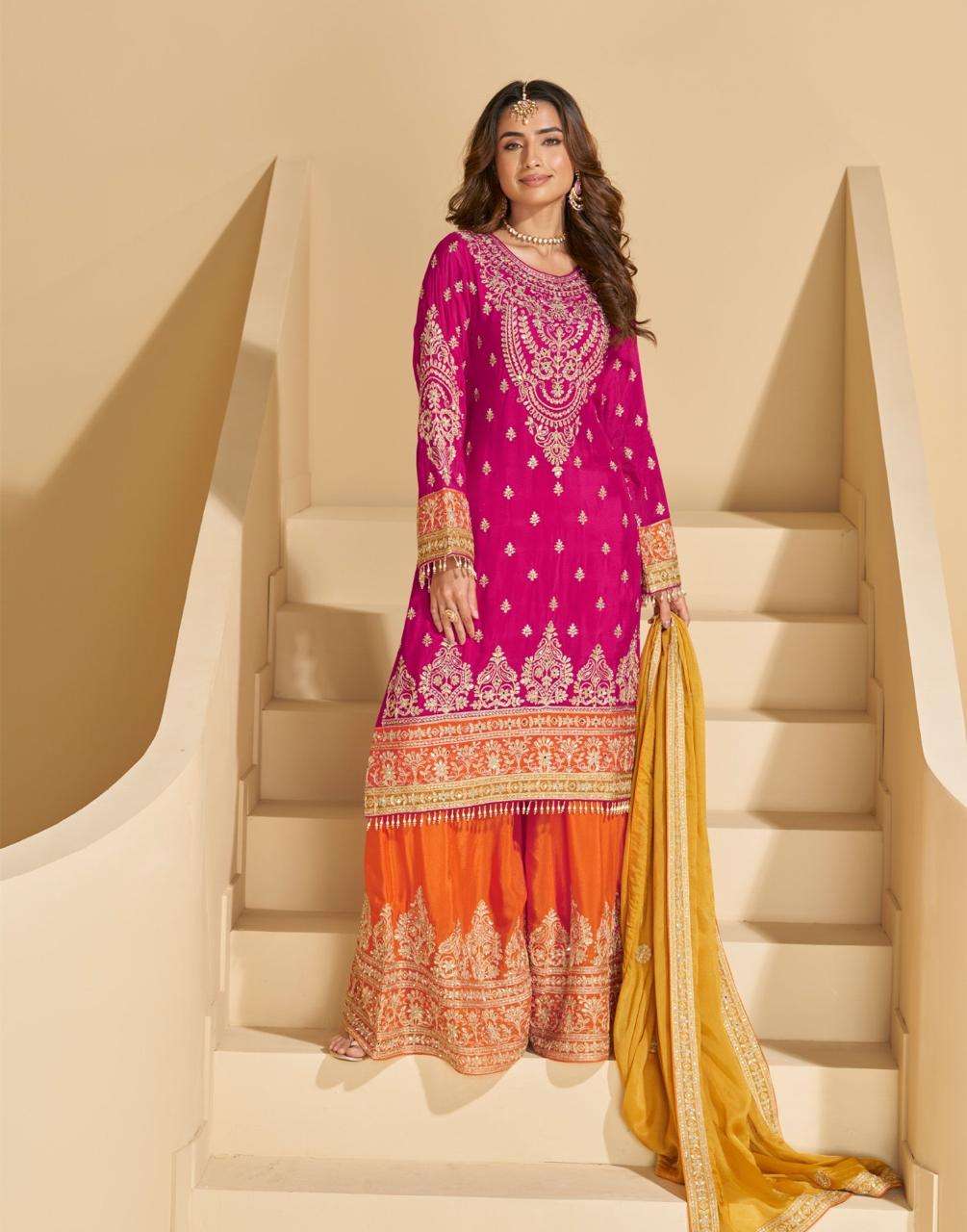 SUNDARI BY SAYURI DESIGNER IN REAL PREMIUM CHINON SILK WITH HEAVY LOOK EMBROIDERED WORK 