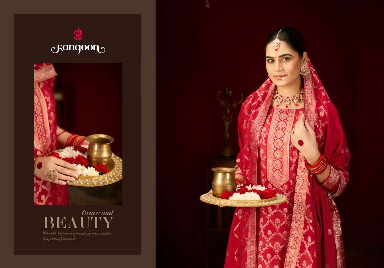 SWASTIK BY RANGOON IN PURE RUSSIAN JACQUARD WITH KHATLI WORK AND COTTON MAL INNER 