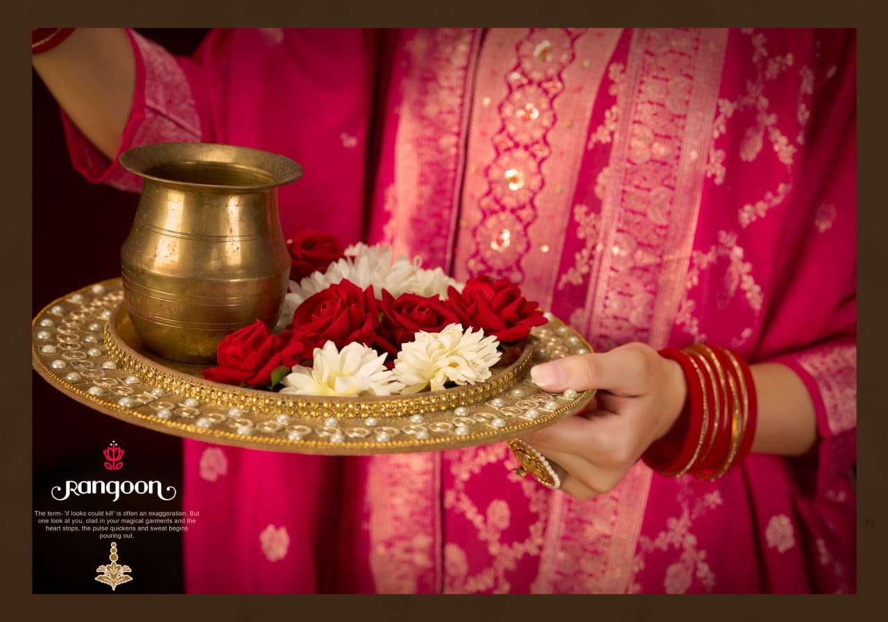 SWASTIK BY RANGOON IN PURE RUSSIAN JACQUARD WITH KHATLI WORK AND COTTON MAL INNER 