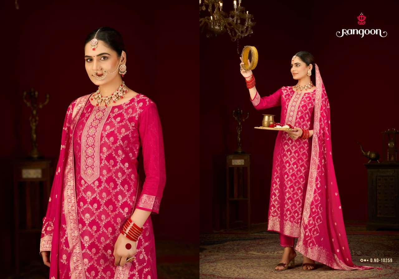 SWASTIK BY RANGOON IN PURE RUSSIAN JACQUARD WITH KHATLI WORK AND COTTON MAL INNER 