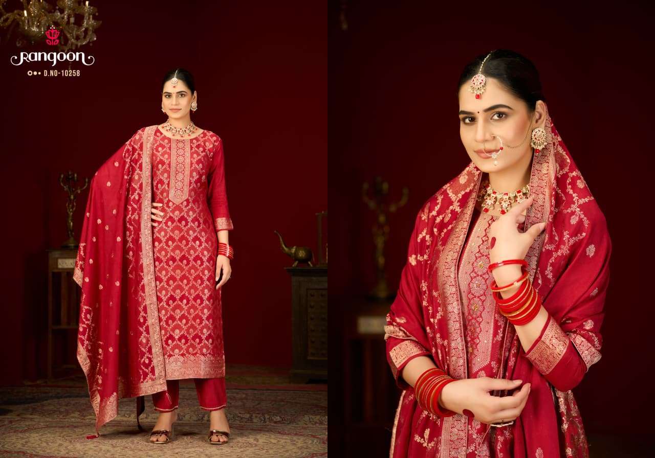 SWASTIK BY RANGOON IN PURE RUSSIAN JACQUARD WITH KHATLI WORK AND COTTON MAL INNER 