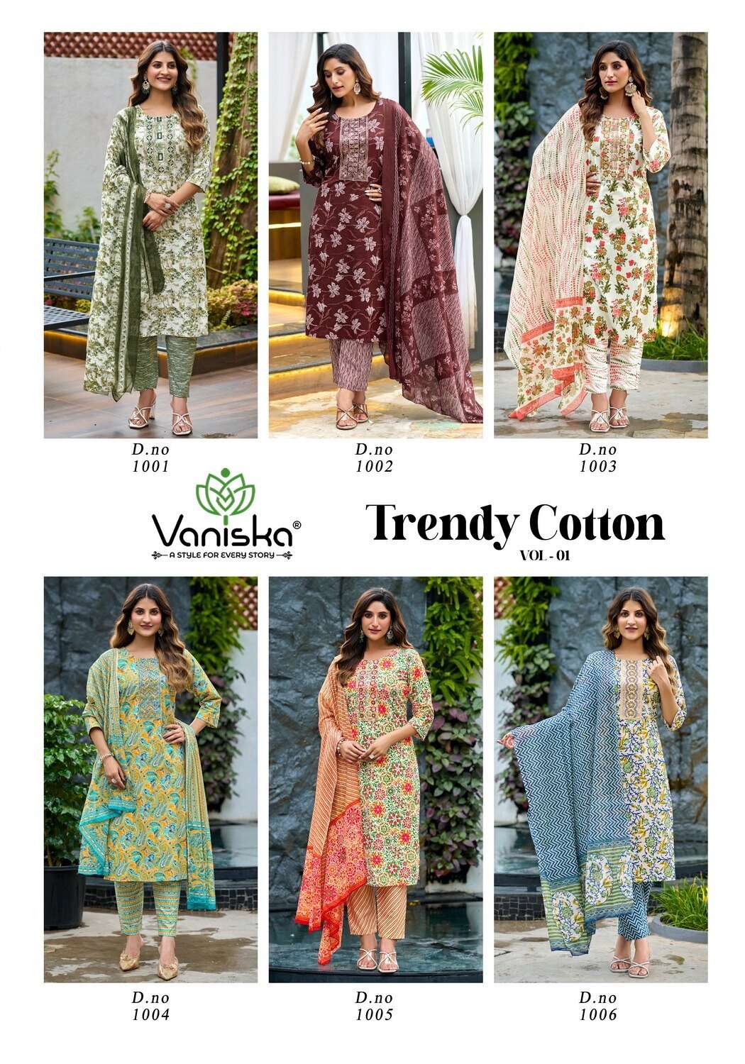 TRENDY COTTON VOL-1 BY VANISKA IN PURE COTTON PRINT WITH HEAVY EMBROIDERY WORK 