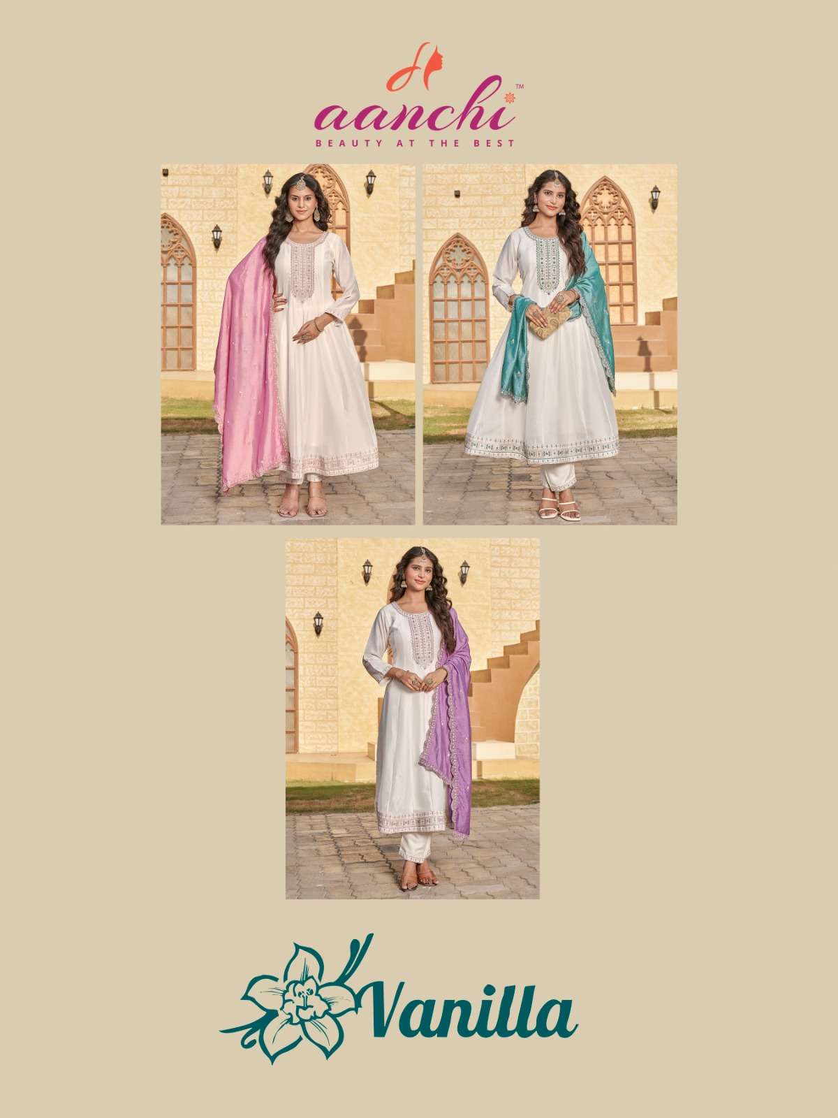 VANILLA BY AANCHI IN VICHITRA SILK WITH FANCY DUPATTA WORK 3 PCS SET 