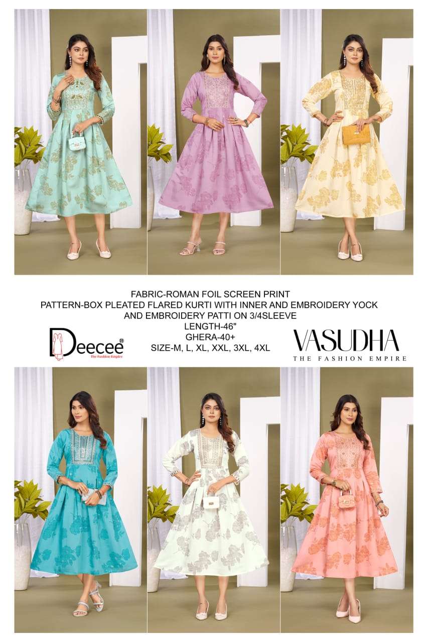 VASUDHA BY DEECEE IN ROMAN FOIL PRINT WITH INNER AND EMBROIDERY WORK 