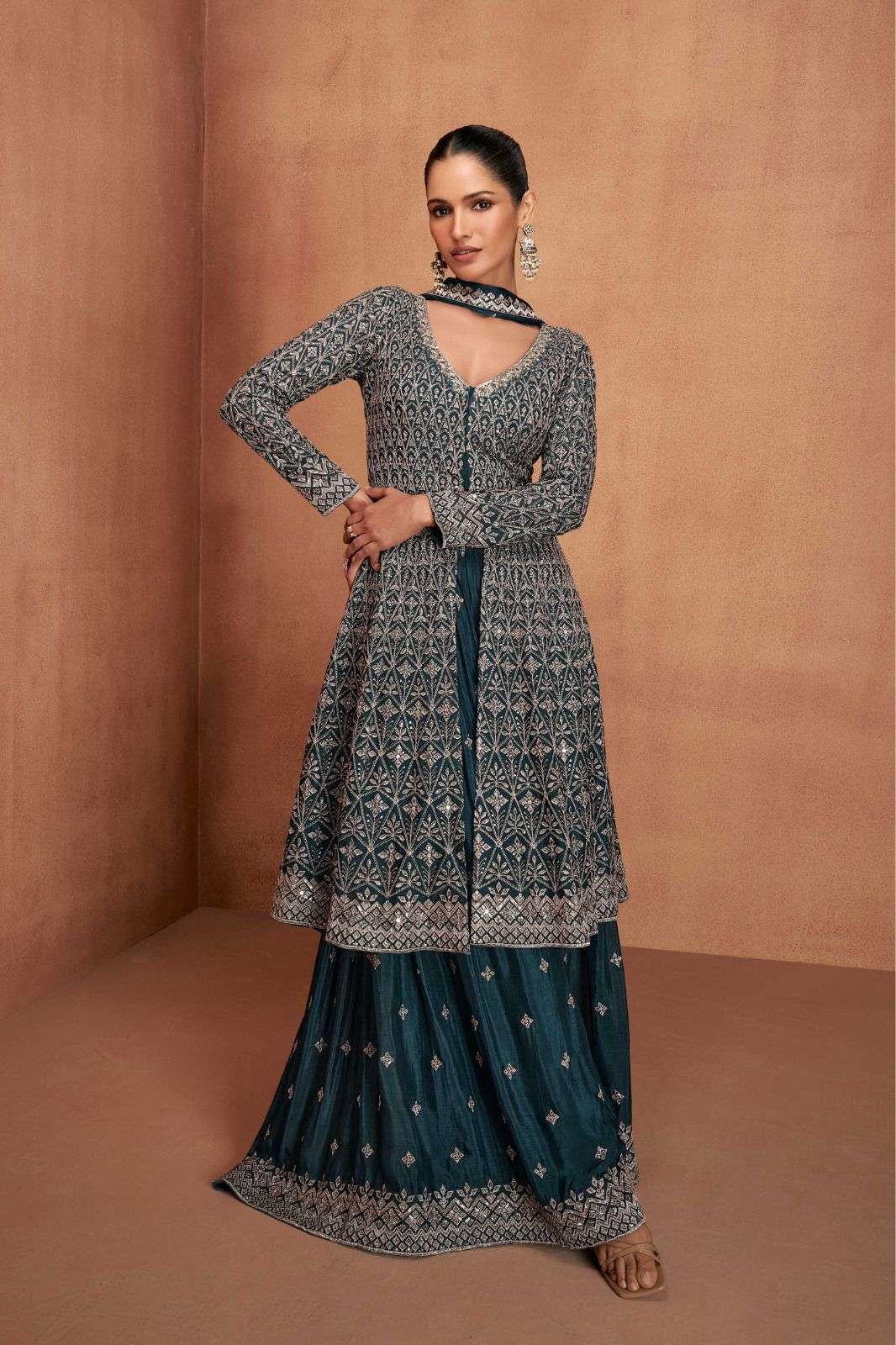 VIANA BY GULKAYRA DESIGNER IN REAL CHINON WITH HEAVY EMBROIDERY WORK 