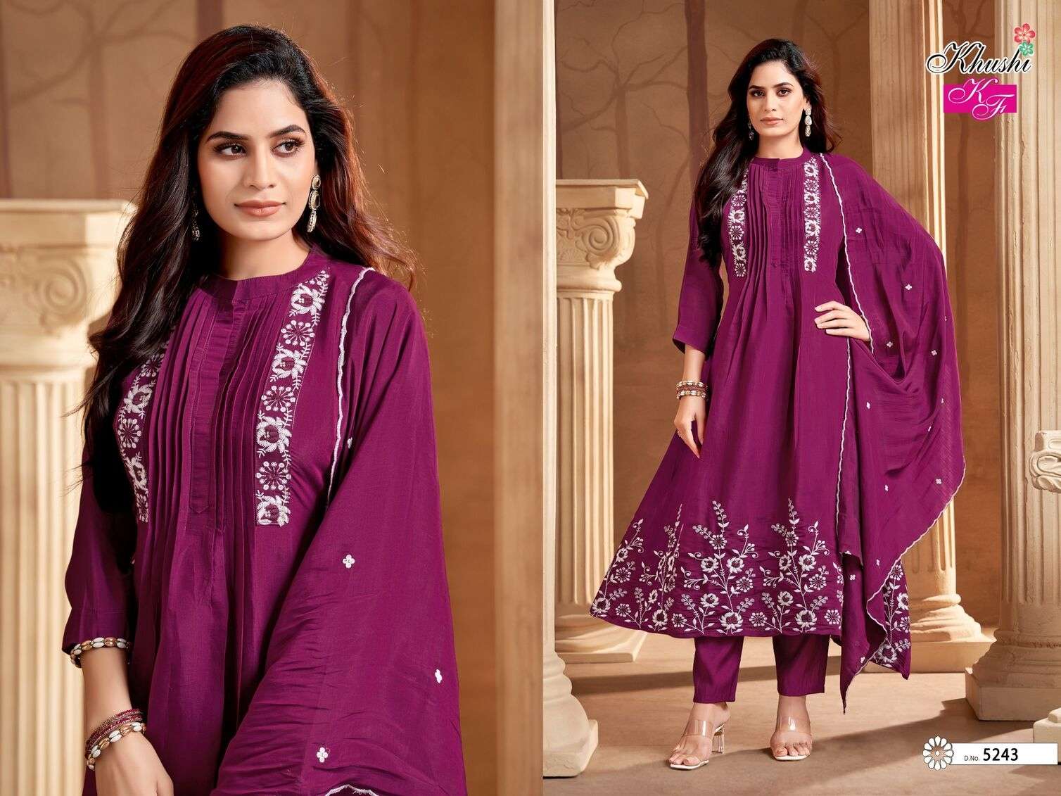 VOL-1 BY KHUSHI FASHION IN MAL CHANDRI A-LINE KURTI PENT DUPATTA SET WITH WORK 