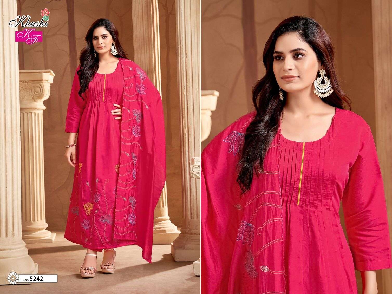 VOL-1 BY KHUSHI FASHION IN MAL CHANDRI A-LINE KURTI PENT DUPATTA SET WITH WORK 