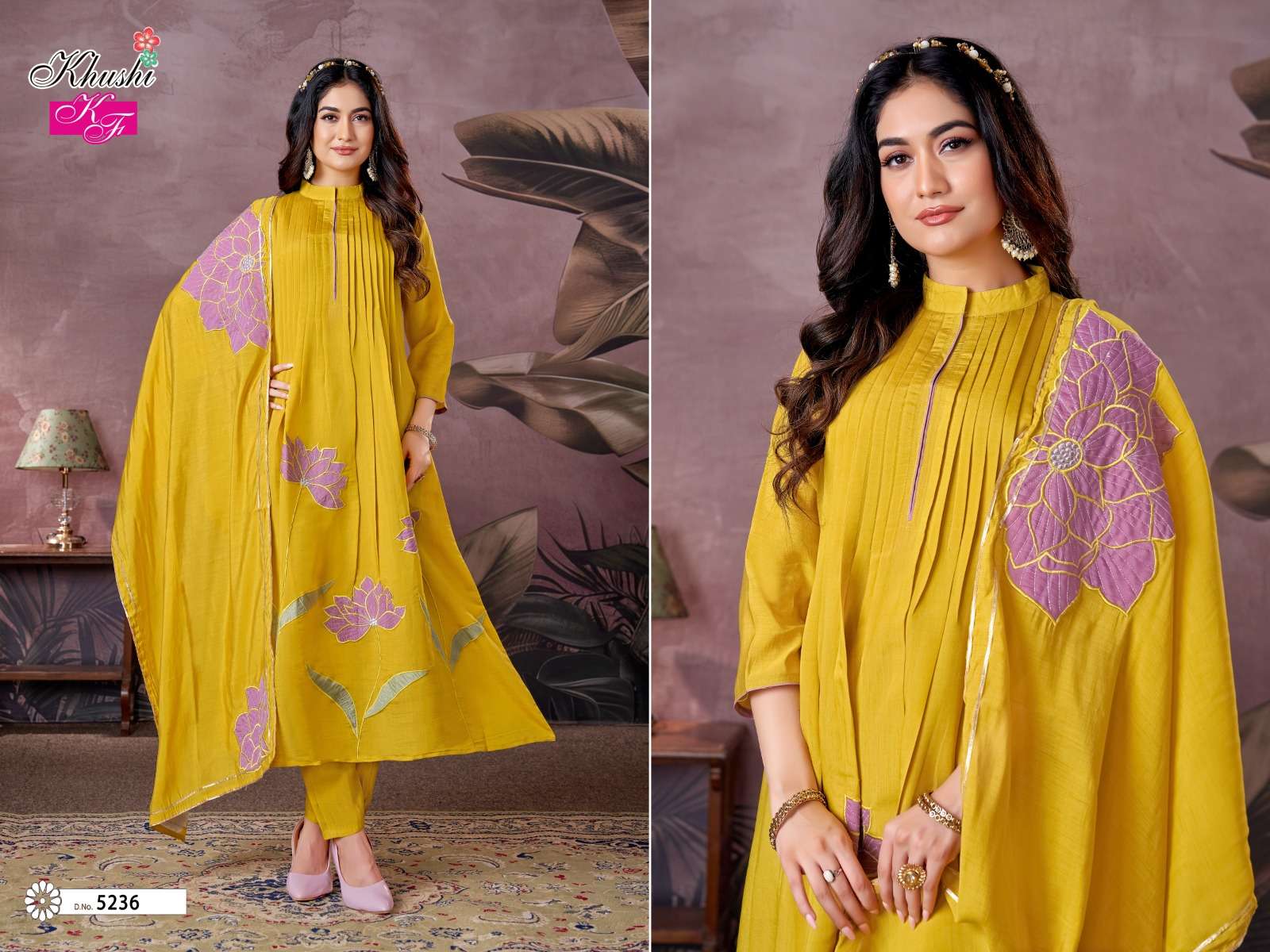 VOL-1 BY KHUSHI FASHION IN MAL CHANDRI A-LINE KURTI PENT DUPATTA SET WITH WORK 