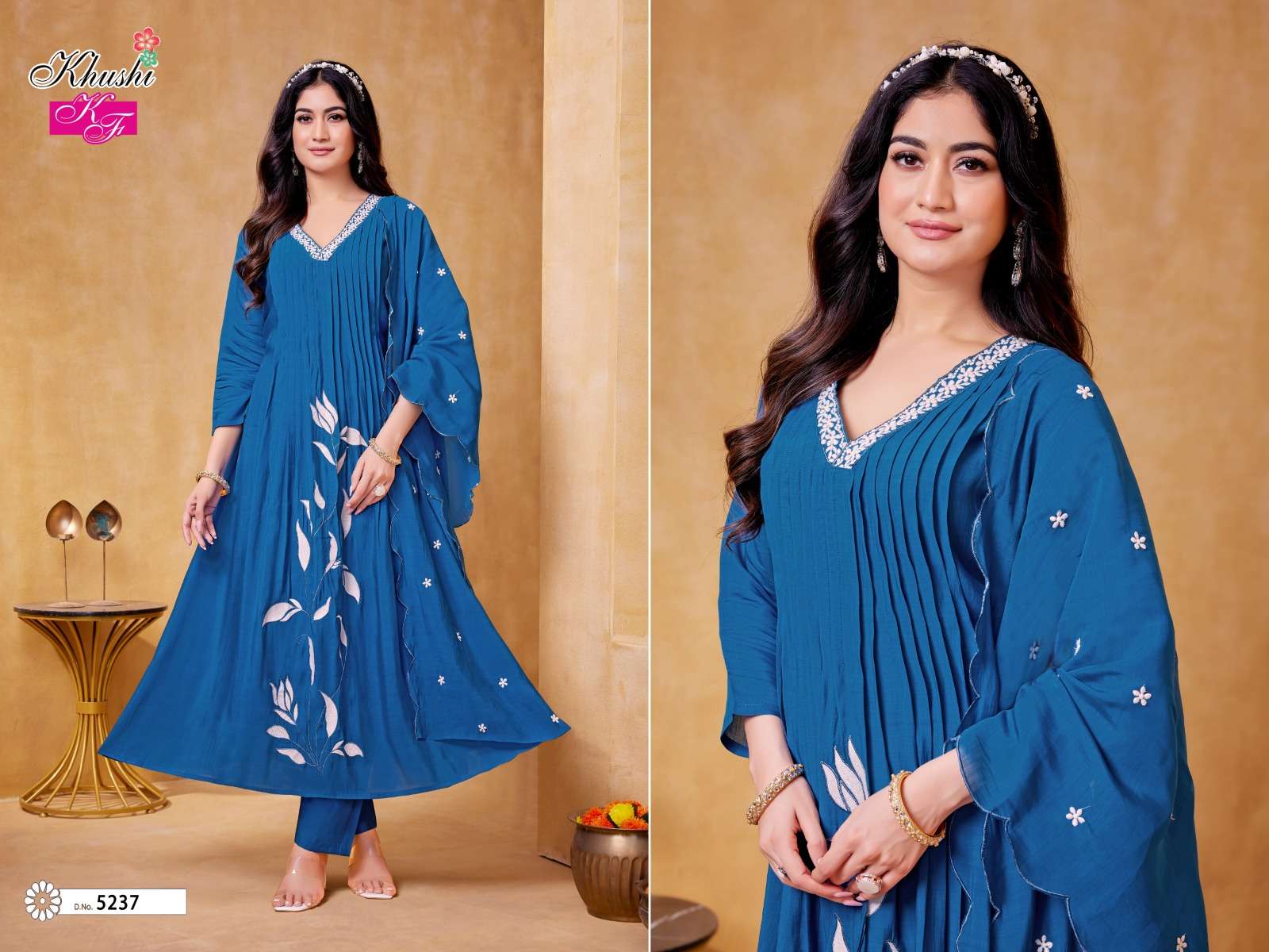 VOL-1 BY KHUSHI FASHION IN MAL CHANDRI A-LINE KURTI PENT DUPATTA SET WITH WORK 