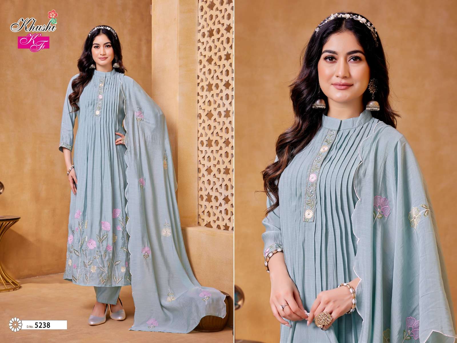 VOL-1 BY KHUSHI FASHION IN MAL CHANDRI A-LINE KURTI PENT DUPATTA SET WITH WORK 