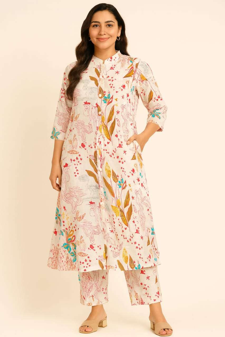 VOL-17 BY TEXOFAB IN VERTICAL PRINT ALINE KURTI PENT CO-ORD SET 