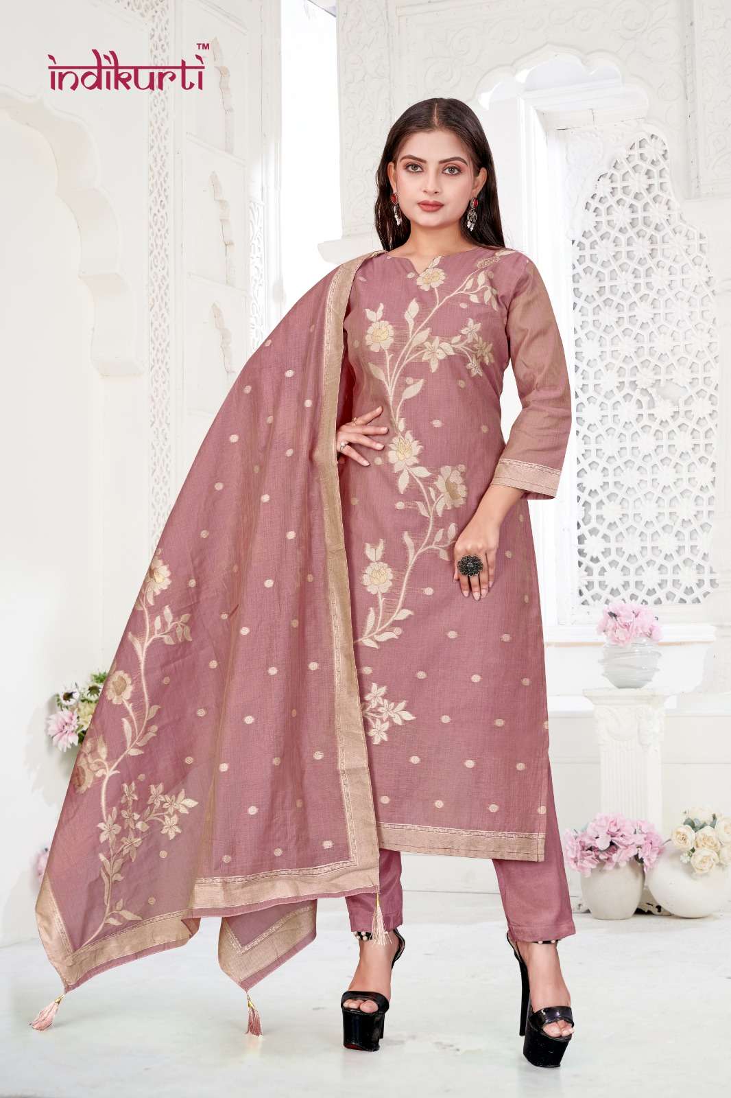 VOL :- 2 BY INDIKURTI IN JACQUARD JAMDANI TOP BOTTON WITH DUPATTA 