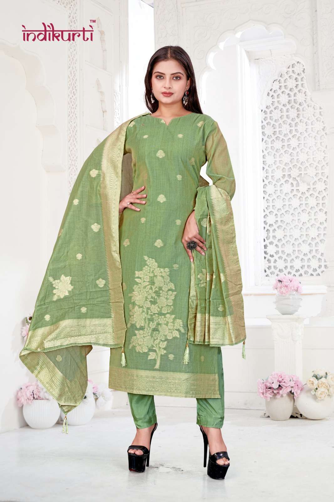 VOL :- 2 BY INDIKURTI IN JACQUARD JAMDANI TOP BOTTON WITH DUPATTA 