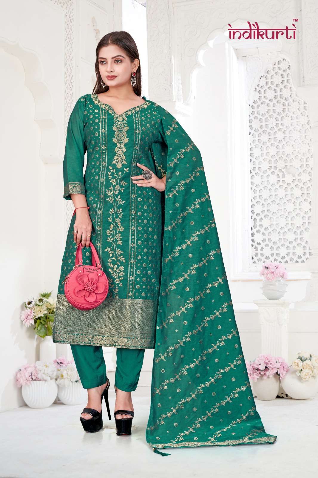 VOL :- 3 BY INDIKURTI IN JACQUARD FABRIC TOP BOTTON WITH DUPATTA SET 