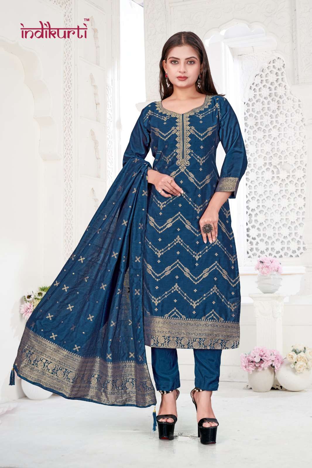 VOL :- 3 BY INDIKURTI IN JACQUARD FABRIC TOP BOTTON WITH DUPATTA SET 