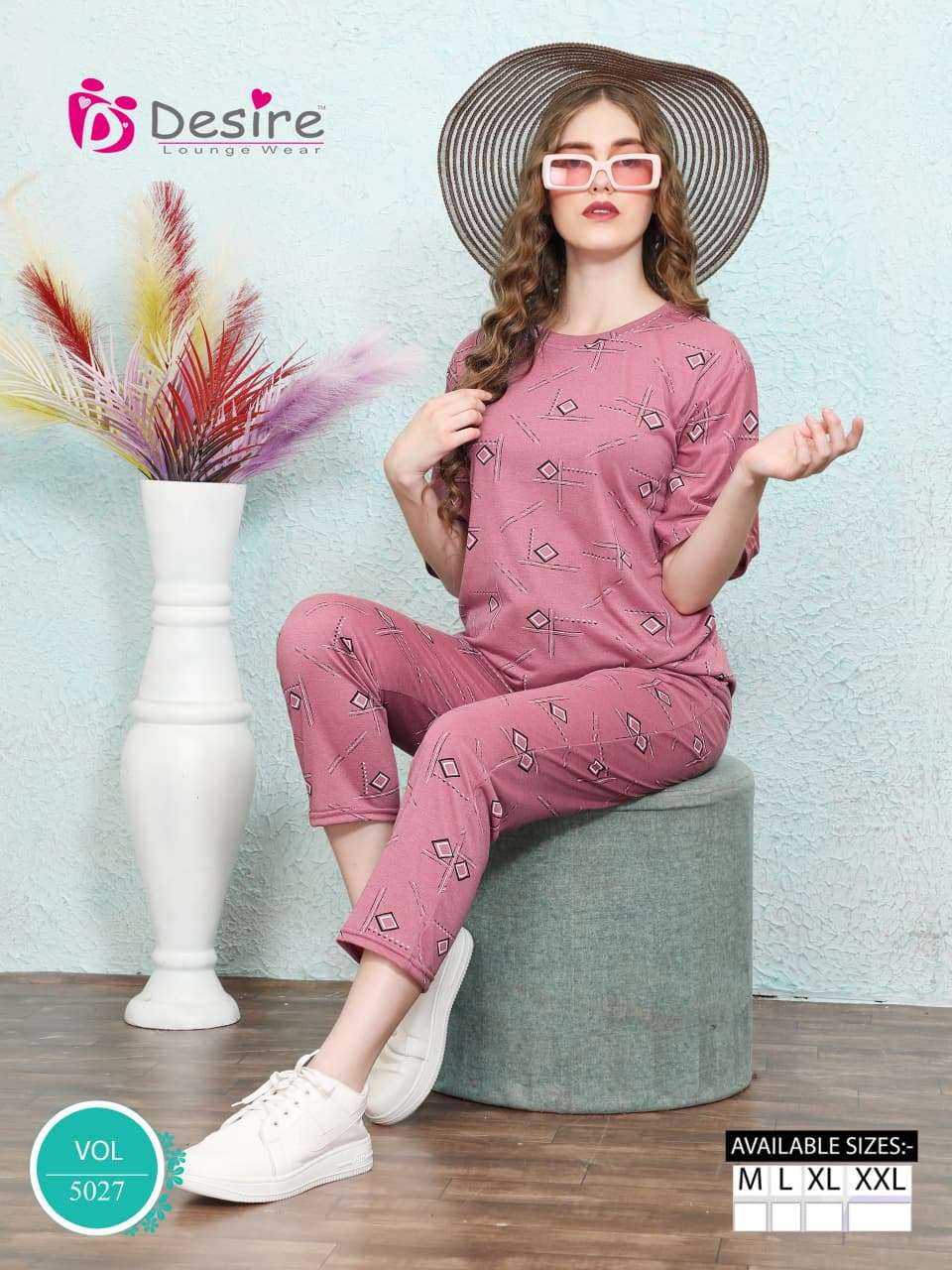 VOL :- 5027 BY DESIRE IN PRINTED HOSIERY DROP SHOULDER CO-ORD SET 