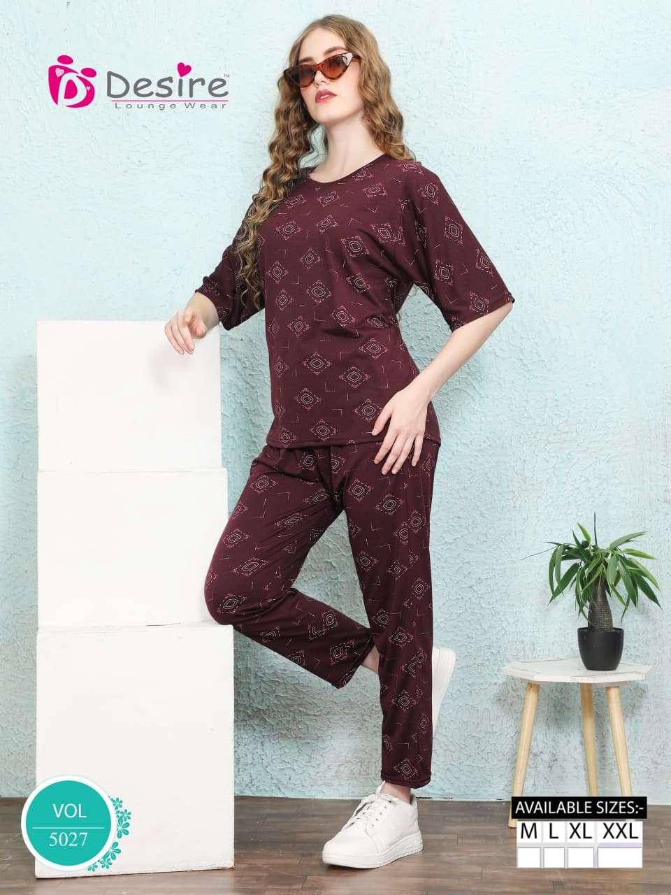 VOL :- 5027 BY DESIRE IN PRINTED HOSIERY DROP SHOULDER CO-ORD SET 