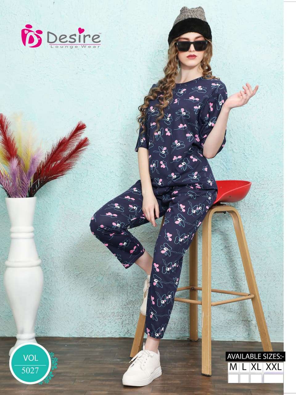 VOL :- 5027 BY DESIRE IN PRINTED HOSIERY DROP SHOULDER CO-ORD SET 