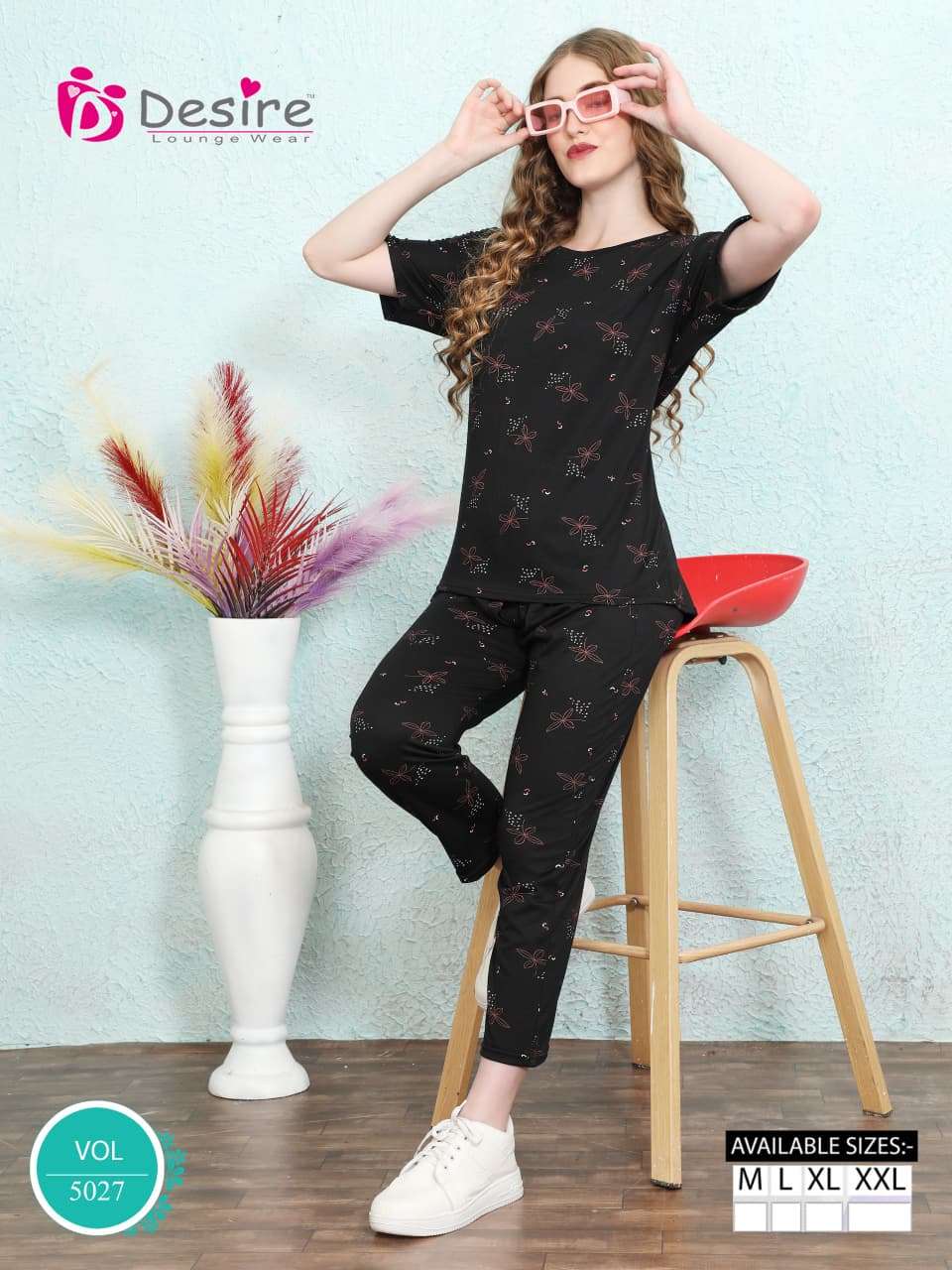 VOL :- 5027 BY DESIRE IN PRINTED HOSIERY DROP SHOULDER CO-ORD SET 