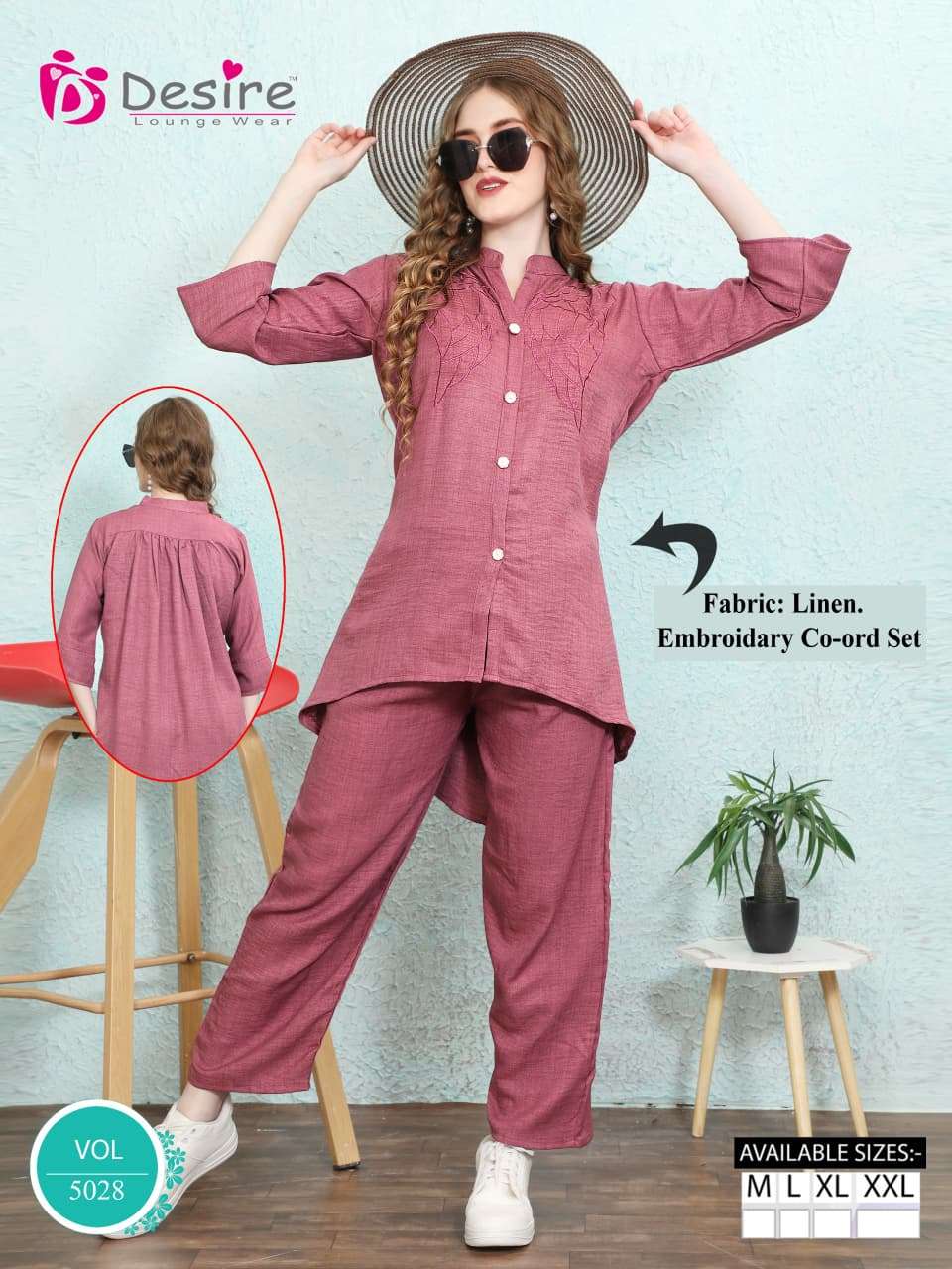 VOL :- 5028 BY DESIRE IN PURE COTTON WITH PURE EMBROIDERY LINE CO-ORD SET 