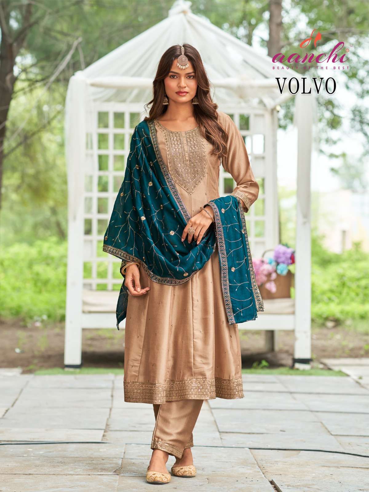 VOLVO BY AANCHI IN VICHITRA SILK WITH FANCY CONTRAS DUPATTA WORK