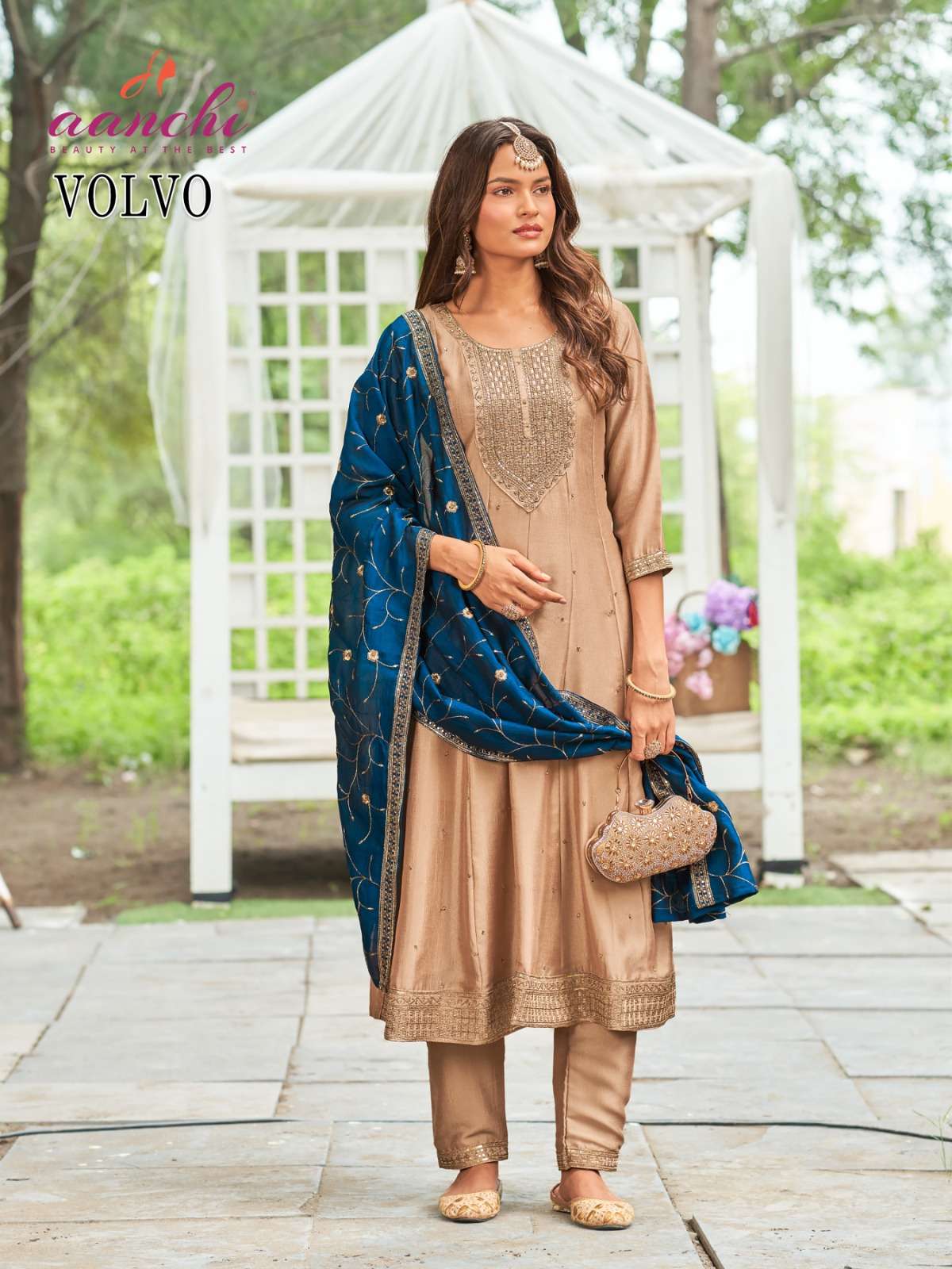 VOLVO BY AANCHI IN VICHITRA SILK WITH FANCY CONTRAS DUPATTA WORK