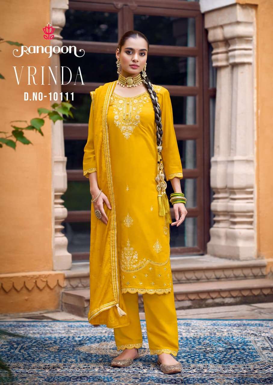 VRINDA BY RANGOON IN PURE SILK WITH FANCY WORK & FULL COTTON MUL INNER 