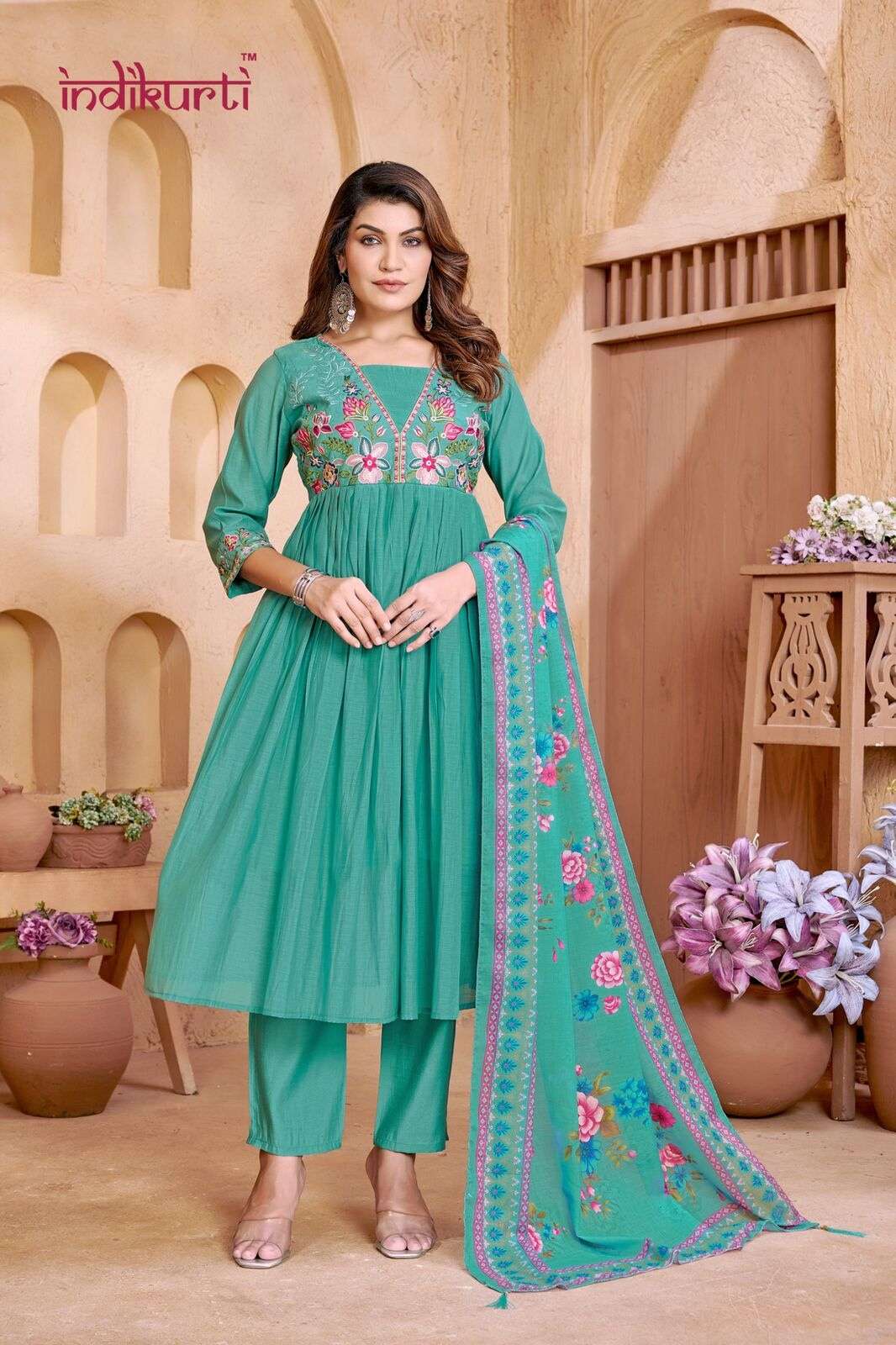 ZIYA BY INDIKURTI IN MULL CHANDERI WITH FANCY EMBROIDERY WORK COMBO PACKING 