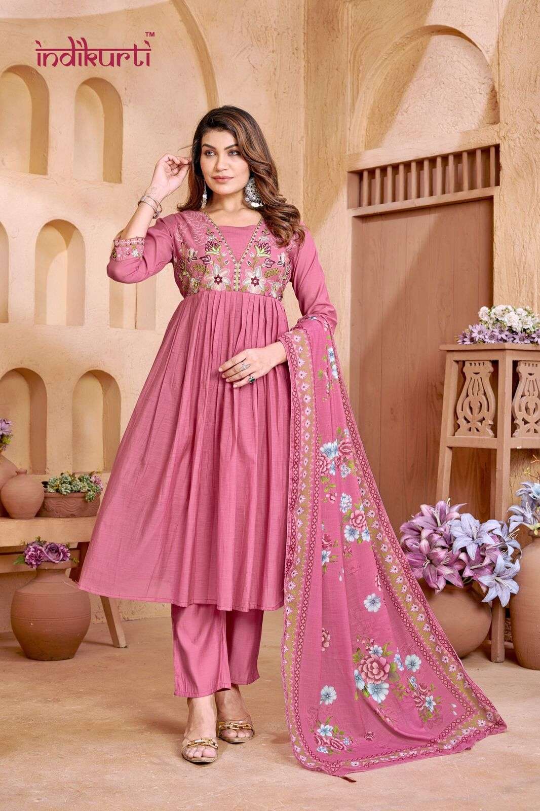 ZIYA BY INDIKURTI IN MULL CHANDERI WITH FANCY EMBROIDERY WORK COMBO PACKING 