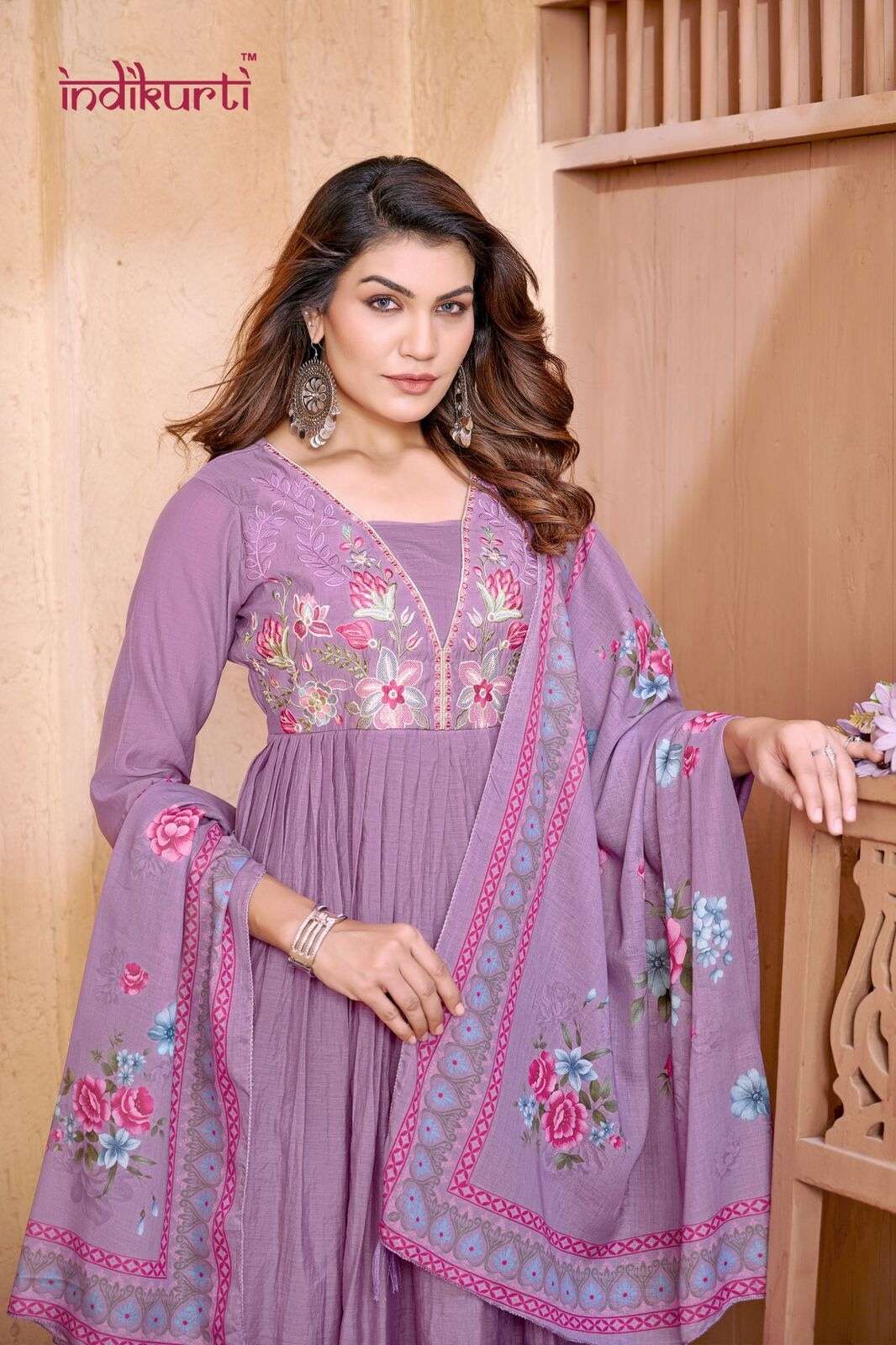 ZIYA BY INDIKURTI IN MULL CHANDERI WITH FANCY EMBROIDERY WORK COMBO PACKING 