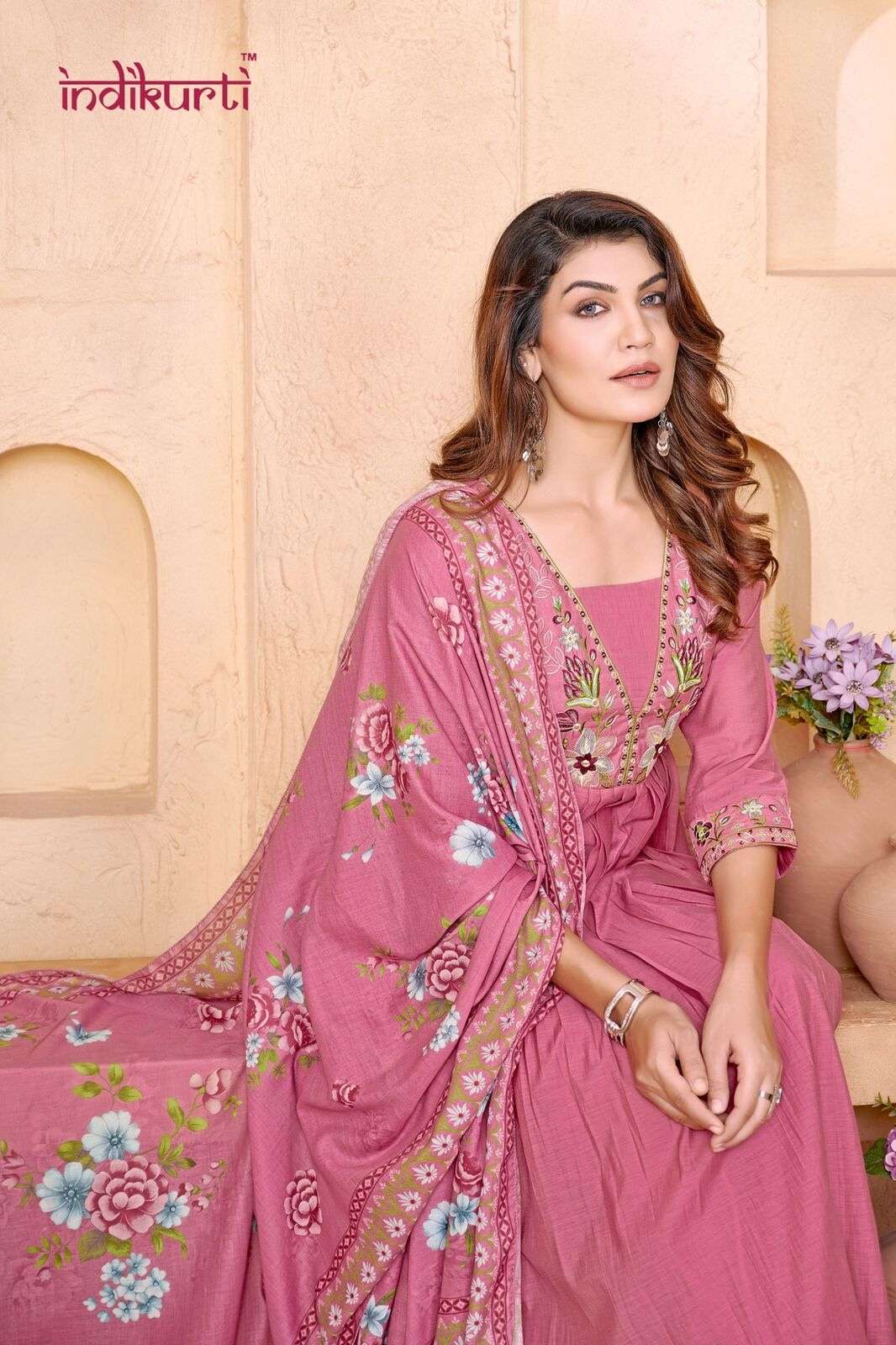 ZIYA BY INDIKURTI IN MULL CHANDERI WITH FANCY EMBROIDERY WORK COMBO PACKING 